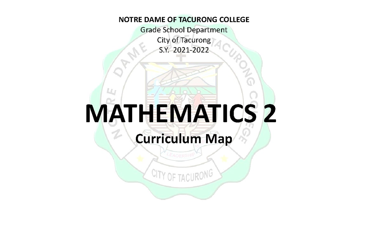 CurriculumMAP2 Curriculum Map NOTRE DAME OF TACURONG COLLEGE
