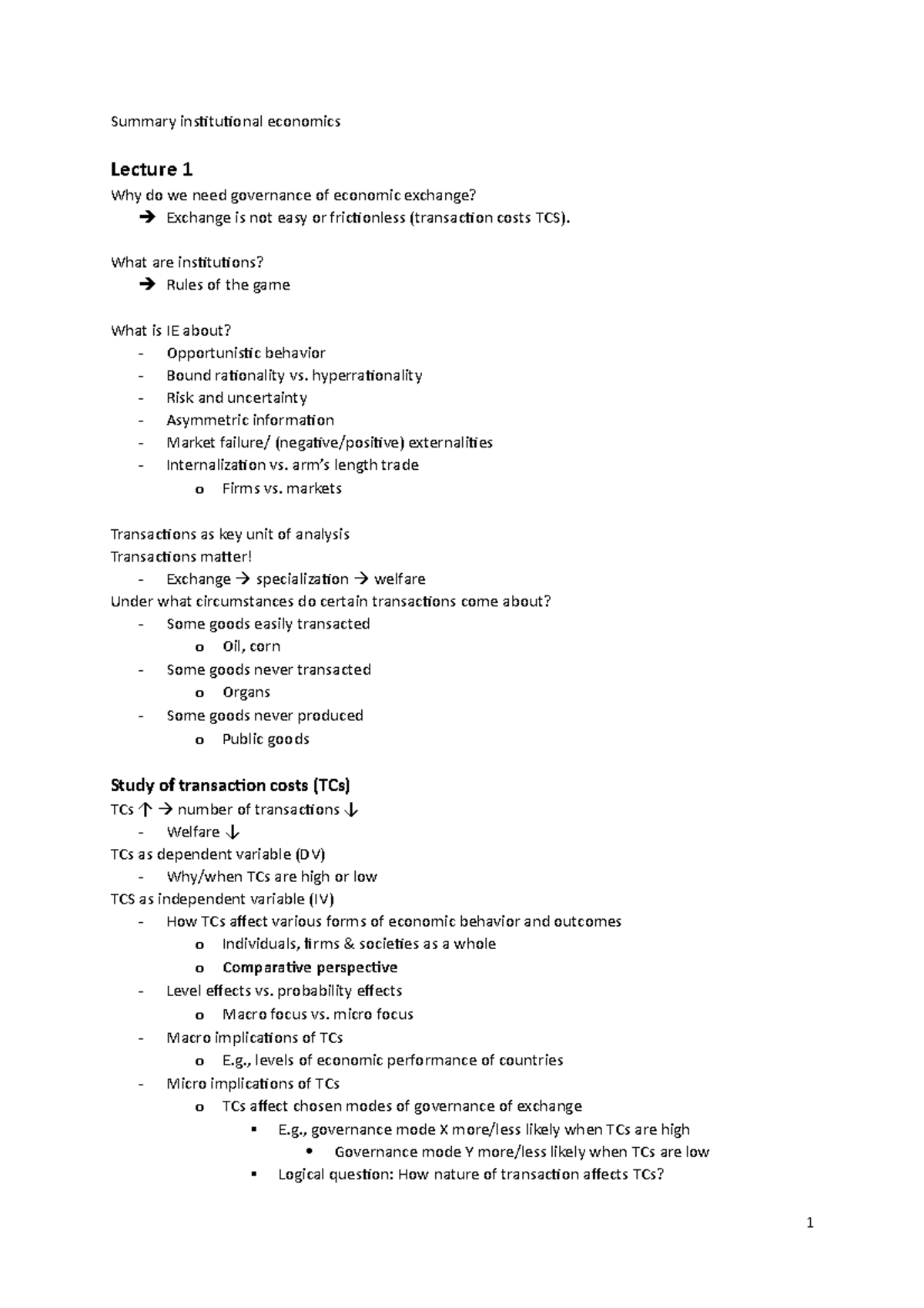 summary-institutional-economics-l1-2-summary-institutional-economics