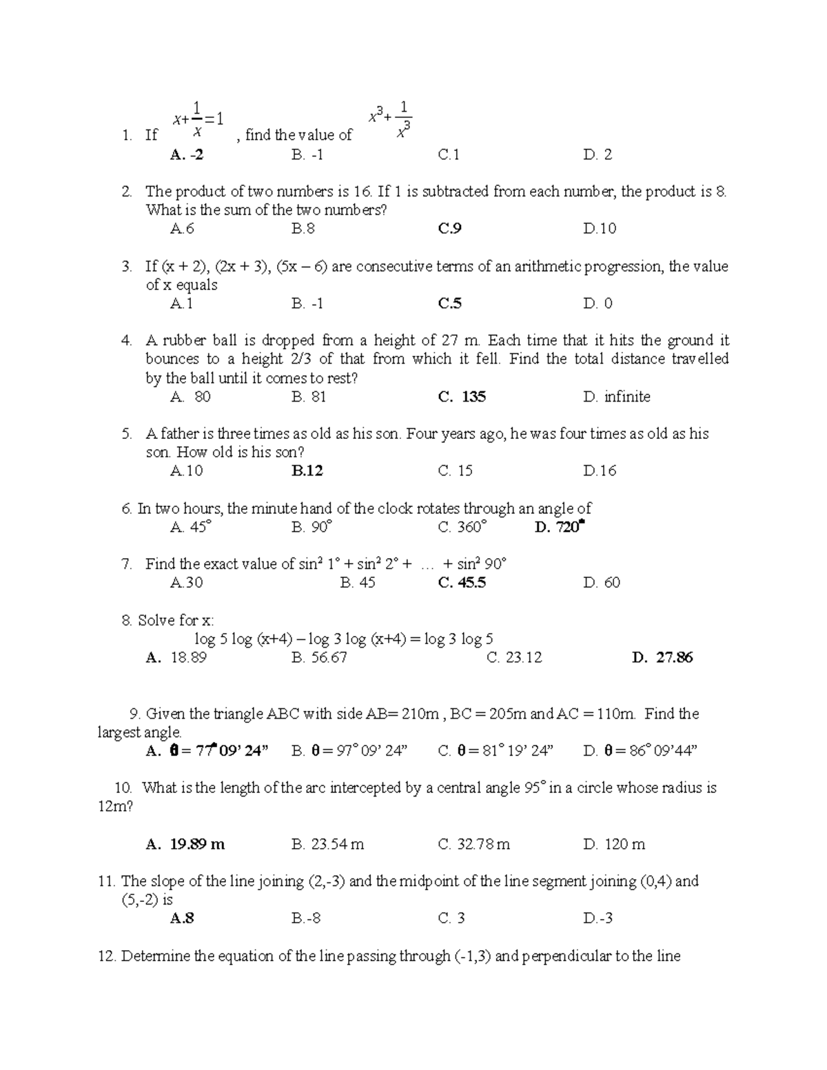 Mathexit-1Q1213 - Calculus 1 to 3 Reviewer - If x + 1 x = 1 , find the ...