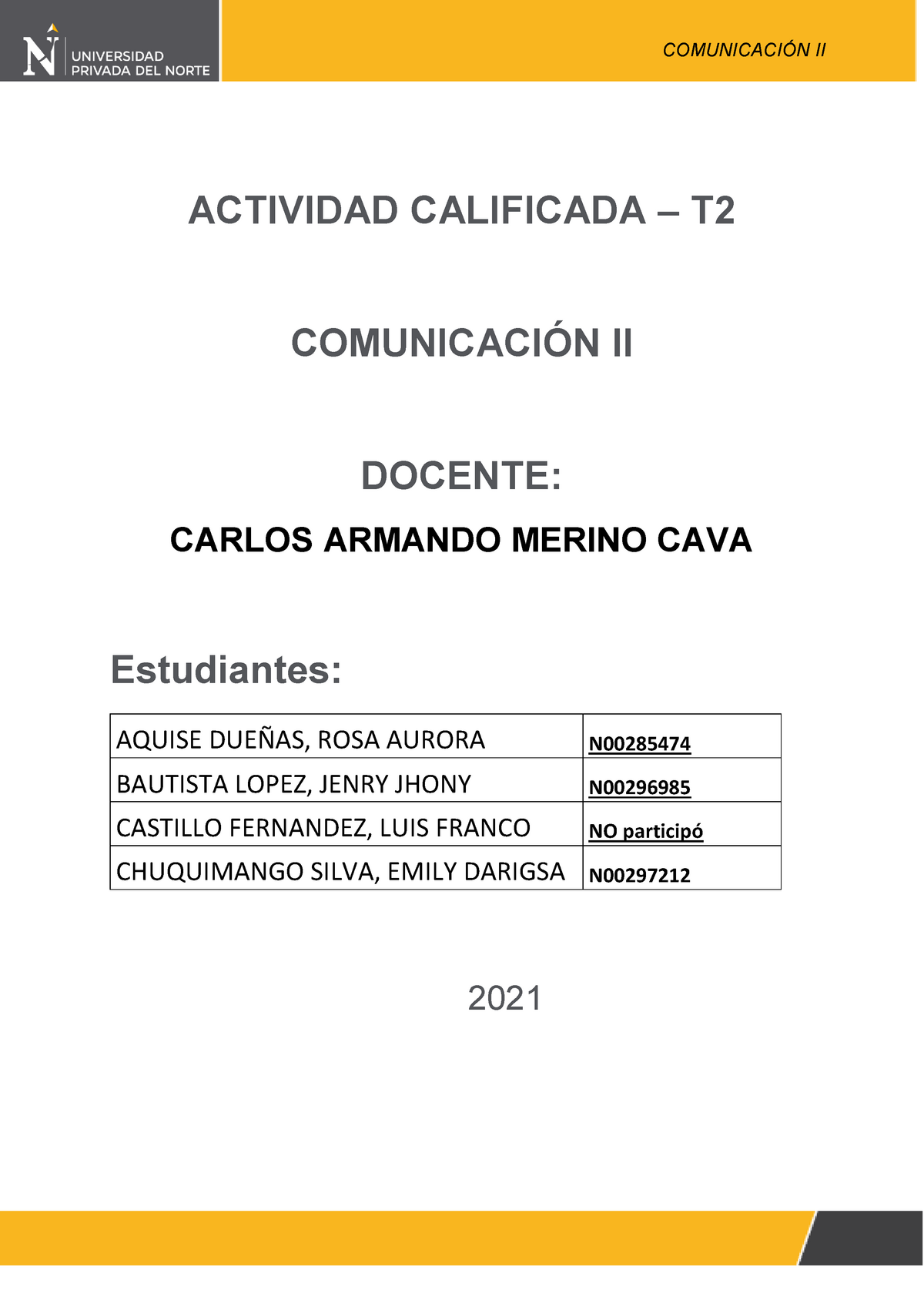 T2 Comunicación II - Pág. 1 COMUNICACIÓN II ACTIVIDAD CALIFICADA – T ...