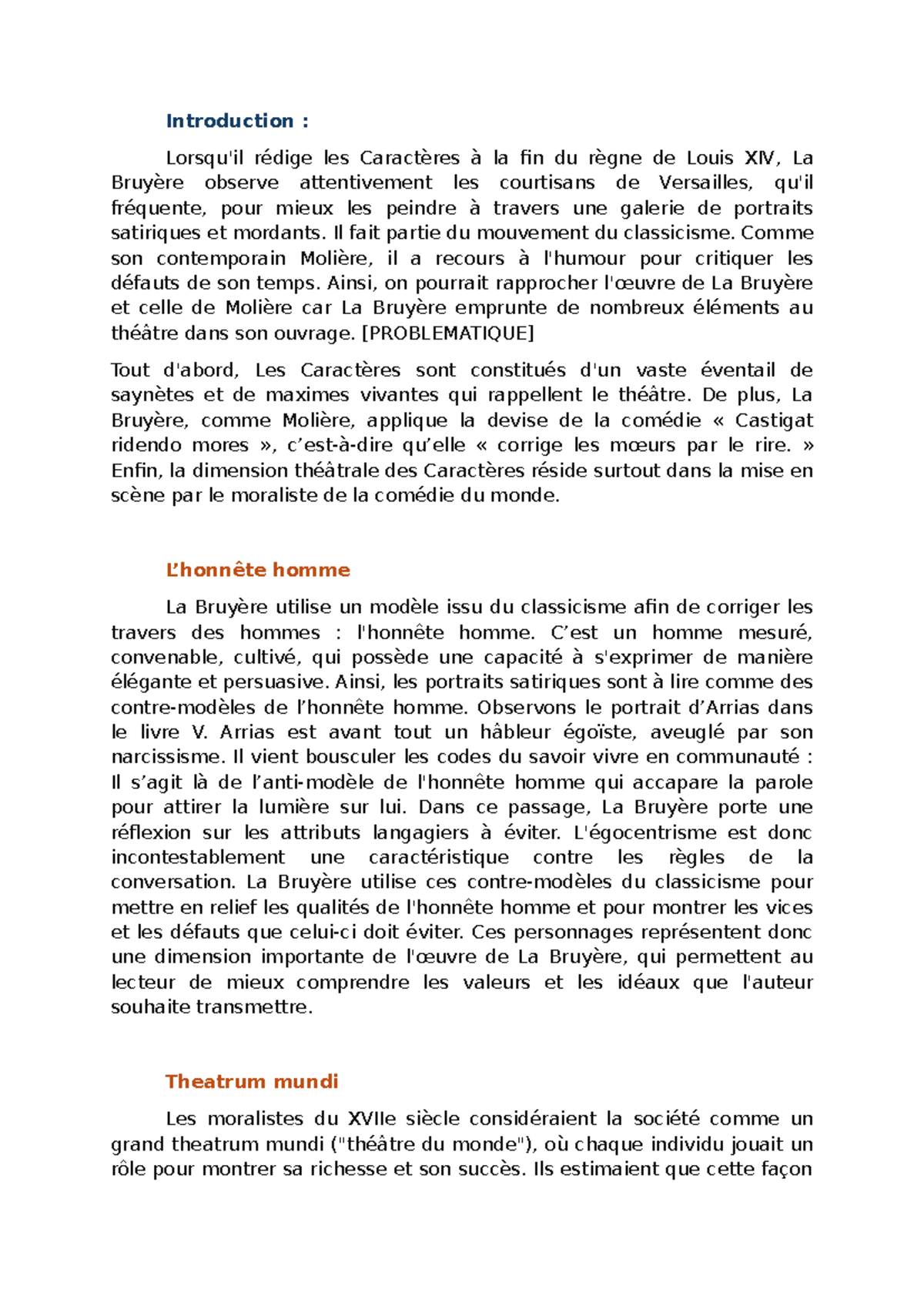 introduction dissertation la bruyere les caracteres