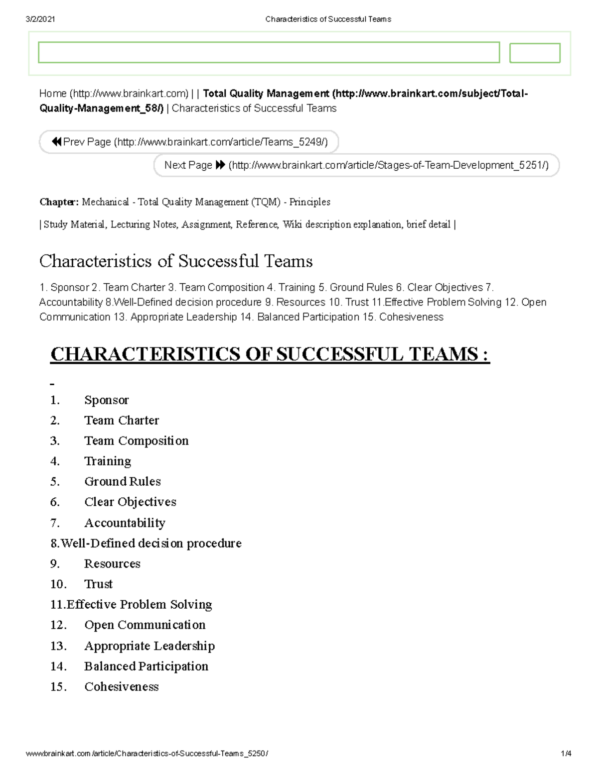 Characteristics of Successful Teams - Prev Page (brainkart/article ...