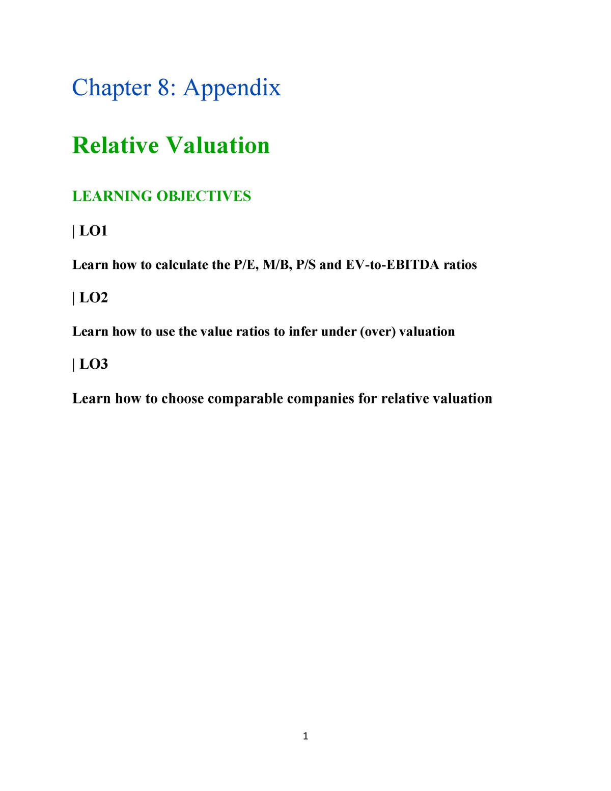 Relative Valuation Course Material Chapter 8 Appendix Relative Valuation Learning 7239