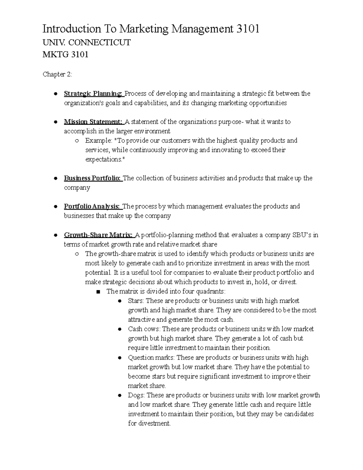 Mktg 3101 Chapter 2 P1 Introduction To Marketing Management 3101 Univ Connecticut Mktg 3101 Mktg 3101 Chapter 2 P1 Introduction To Marketing Management 3101 Univ Connecticut Mktg 3101