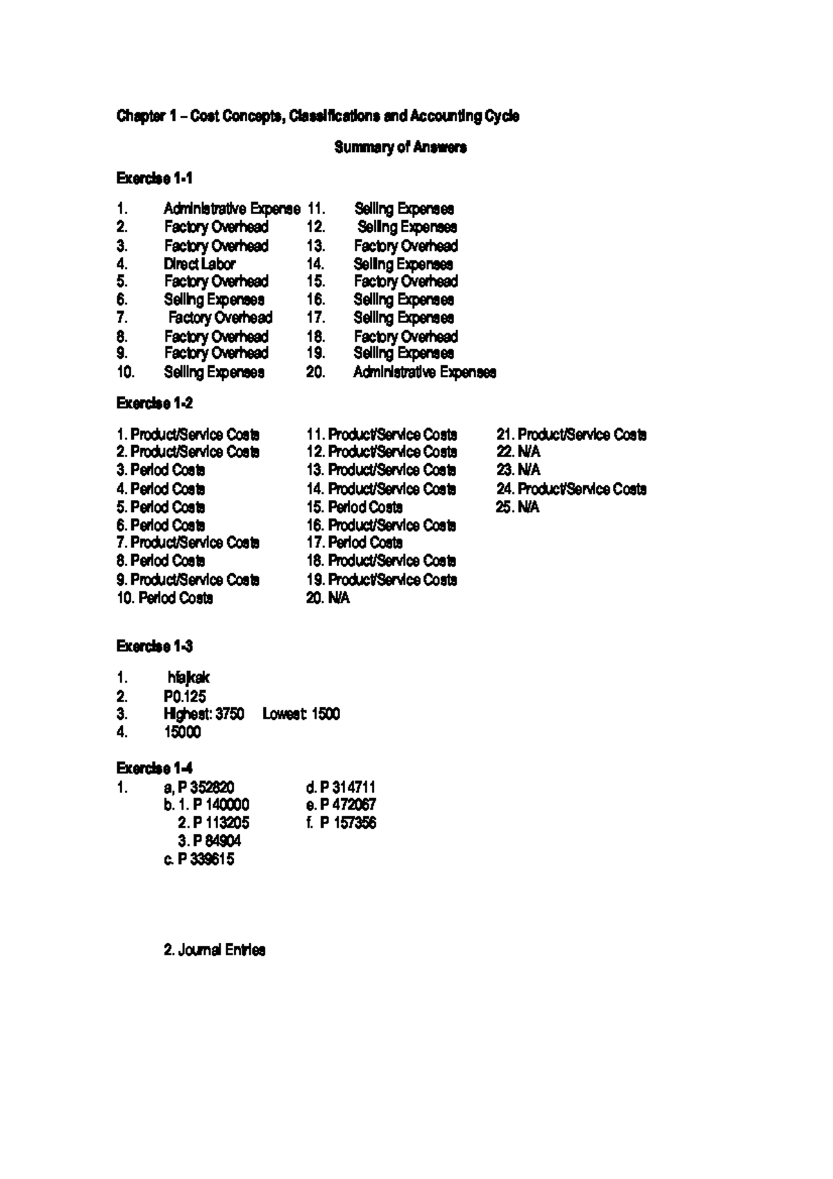 Accounting questions - Chapter 1 – Cost Concepts, Classifications and ...