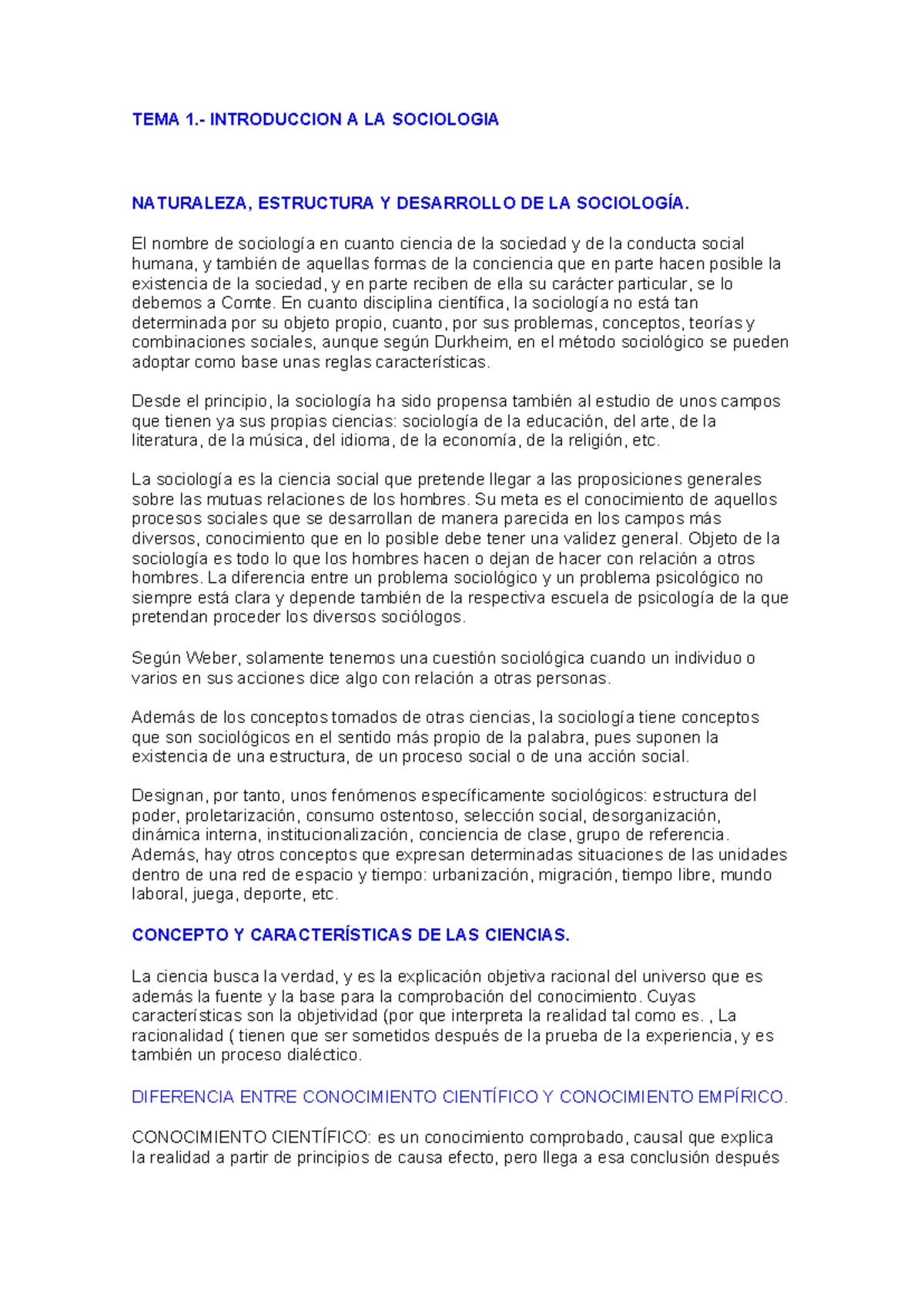 Introduccion a la sociología - TEMA 1.- INTRODUCCION A LA SOCIOLOGIA ...