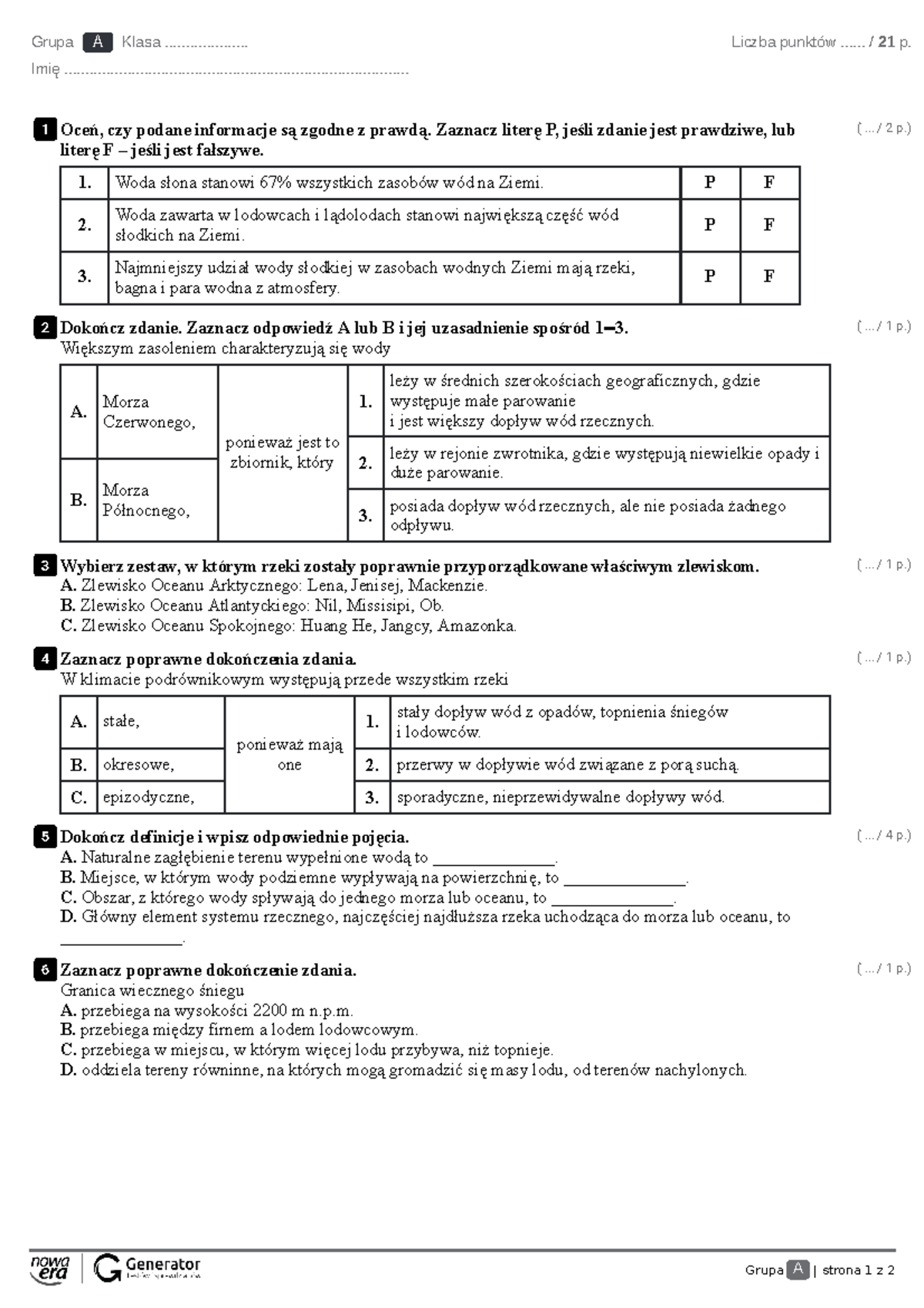 Test%20-%20rozdzia%C5%82%204 - Grupa A | strona 1 z 2 Grupa A Klasa ...