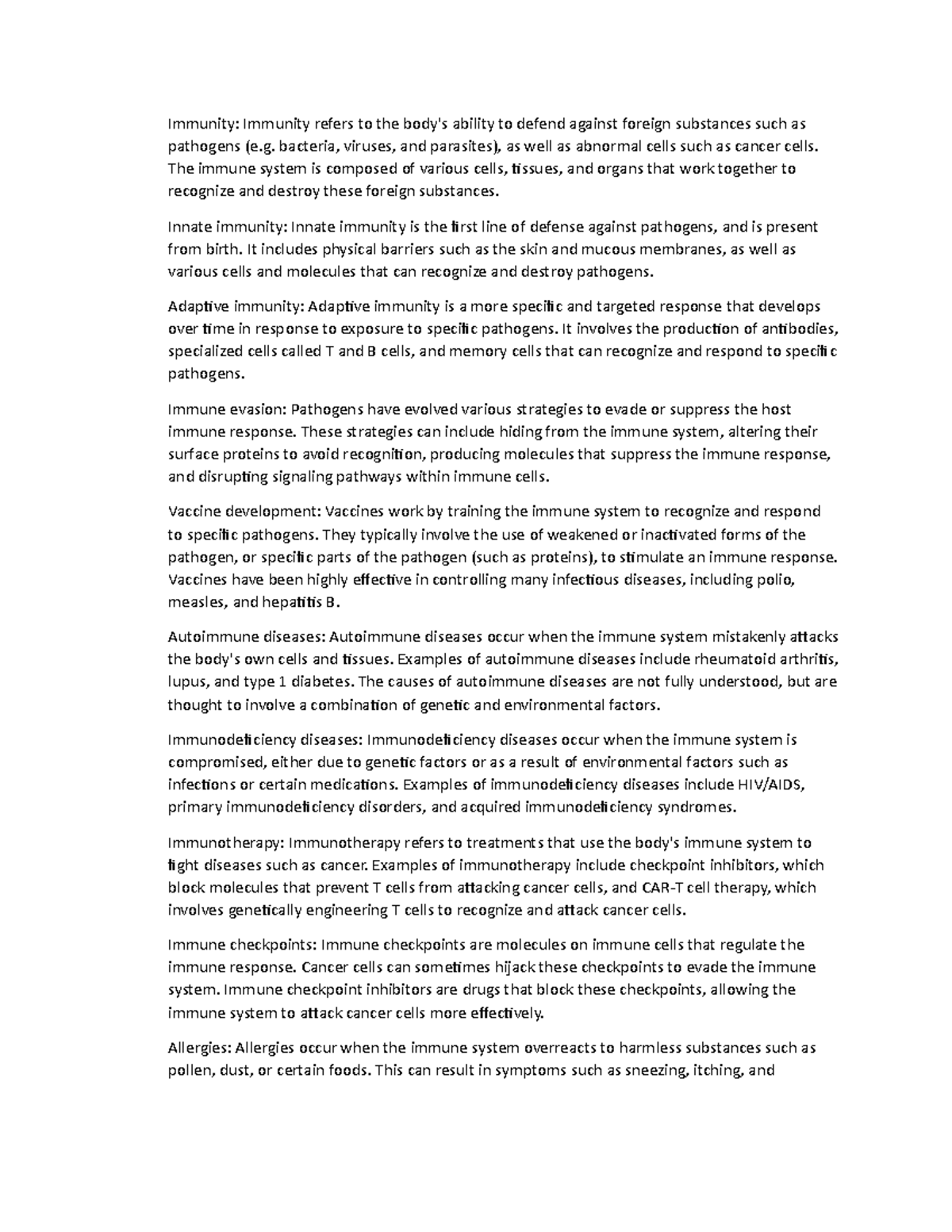 Immunity and Immune Evasion - Immunity: Immunity refers to the body's ...