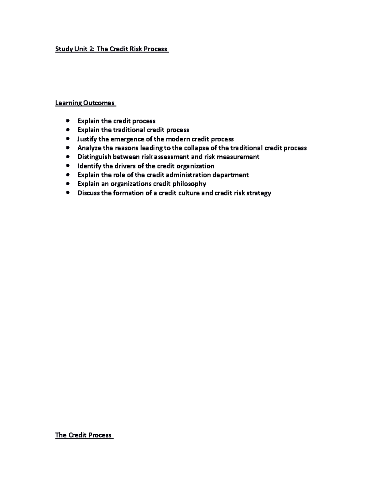 Study Notes - Study Unit 2: The Credit Risk Process Learning Outcomes ...