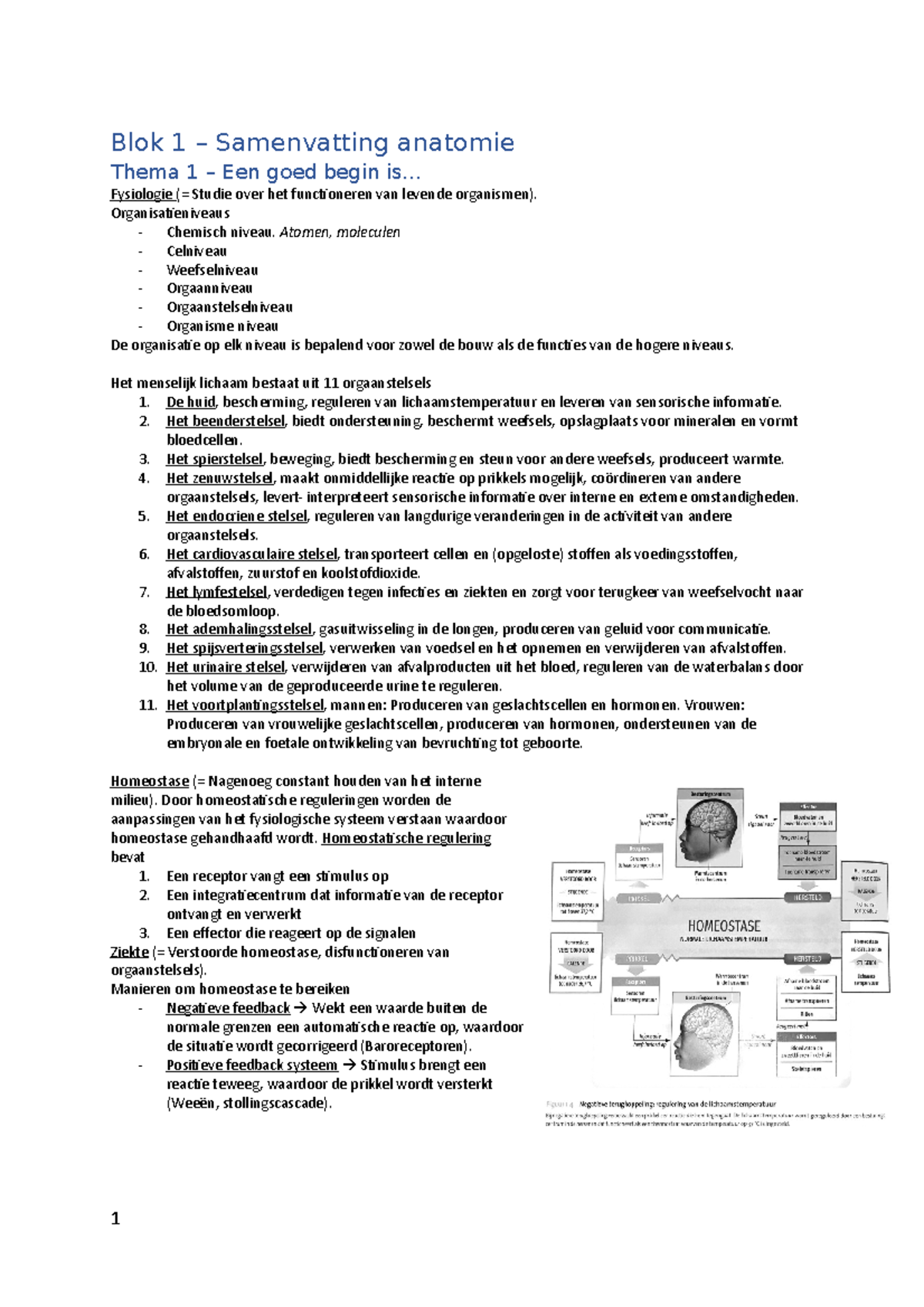 Blok 1 - Samenvatting - Blok 1 - Blok 1 – Samenvatting Anatomie Thema 1 ...