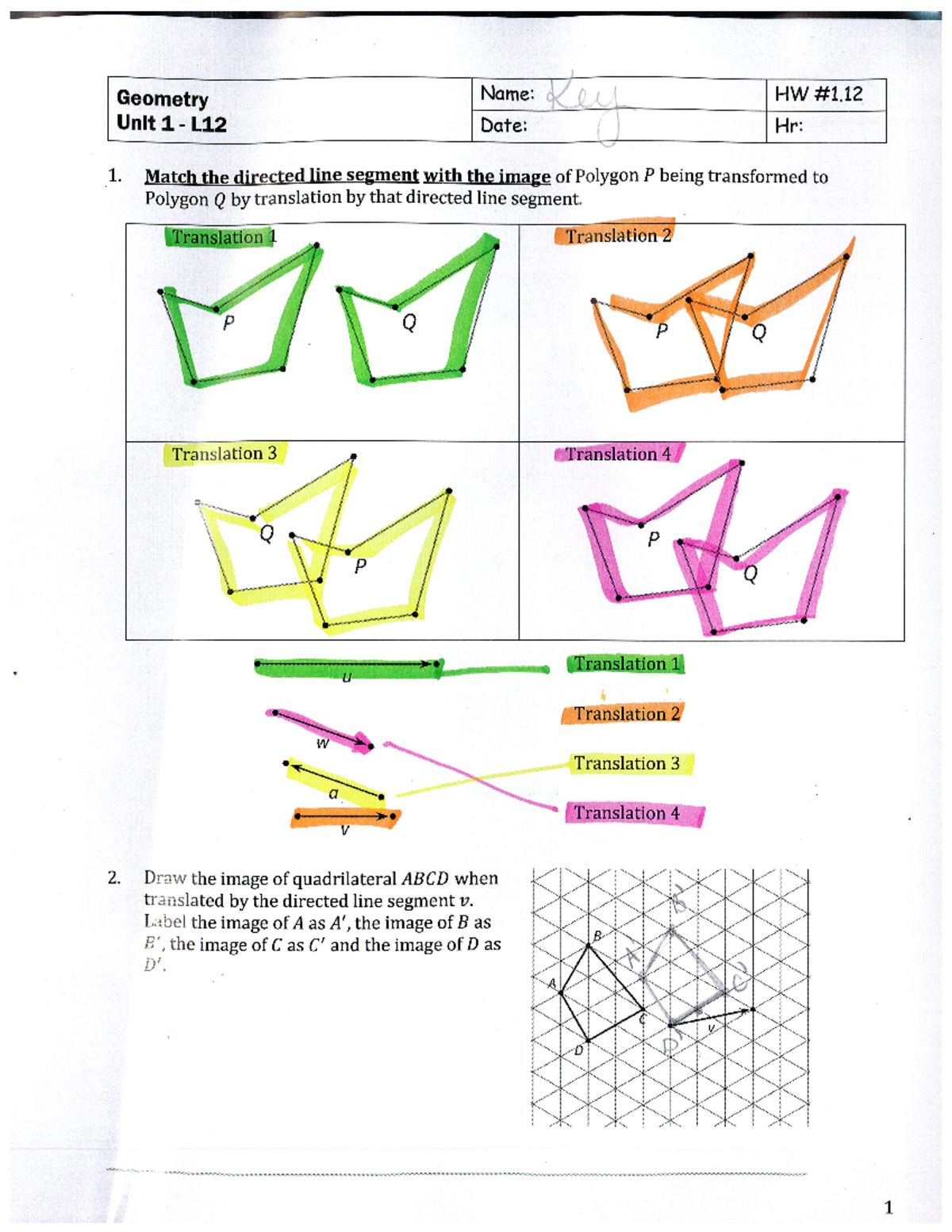 Practice+Problem+1 - math 3 - Geometry Name: Unit 1 L12 Date: Key HW Hr ...