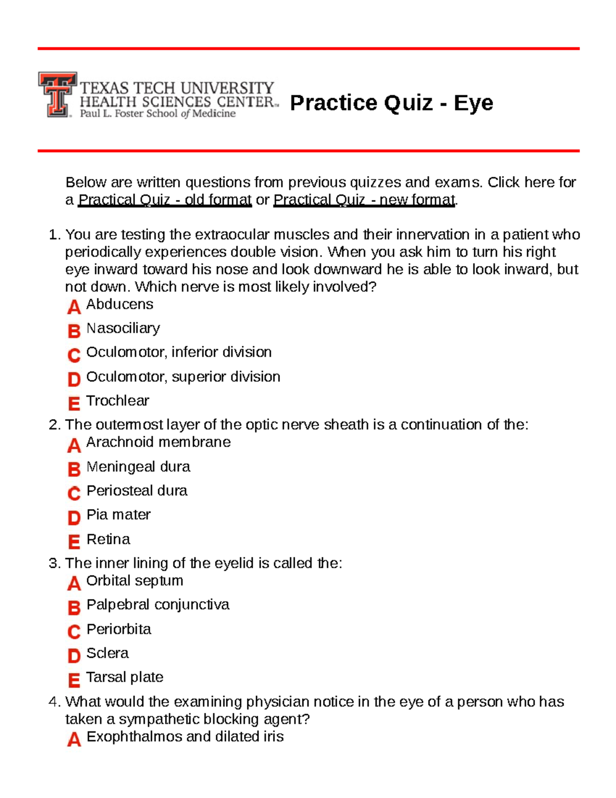 Practice Quiz Eye MCQ Practice Quiz Eye Below are written