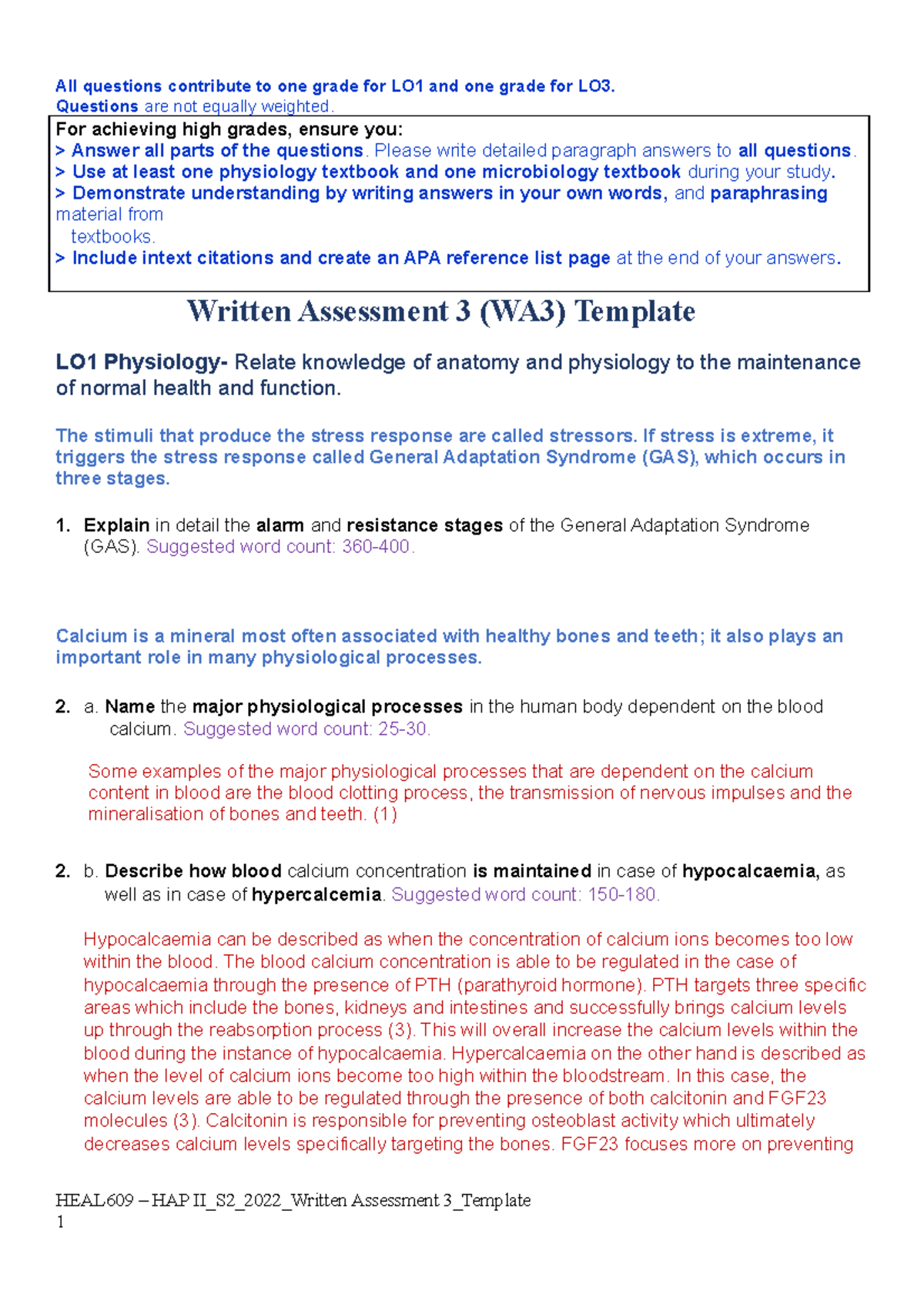 123 - assignment - All questions contribute to one grade for LO1 and ...