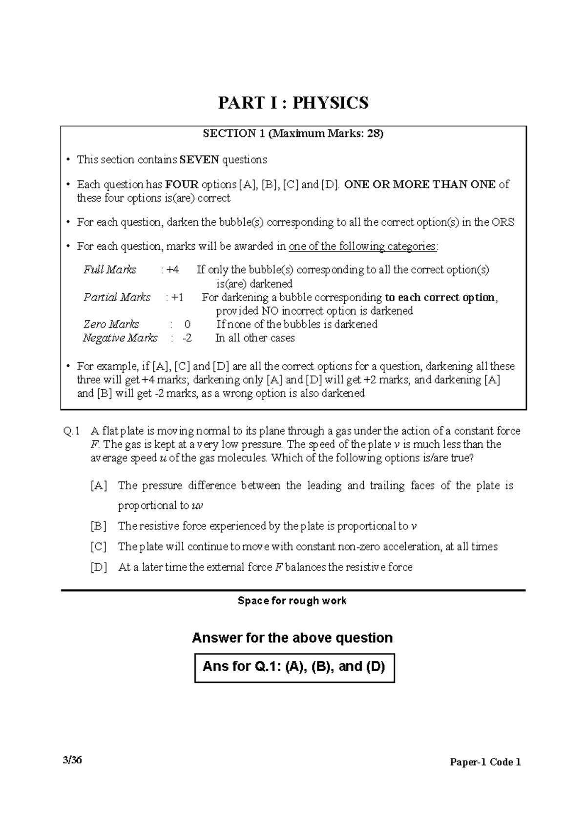 2017 1 - PART I : PHYSICS SECTION 1 (Maximum Marks: 28) This section ...