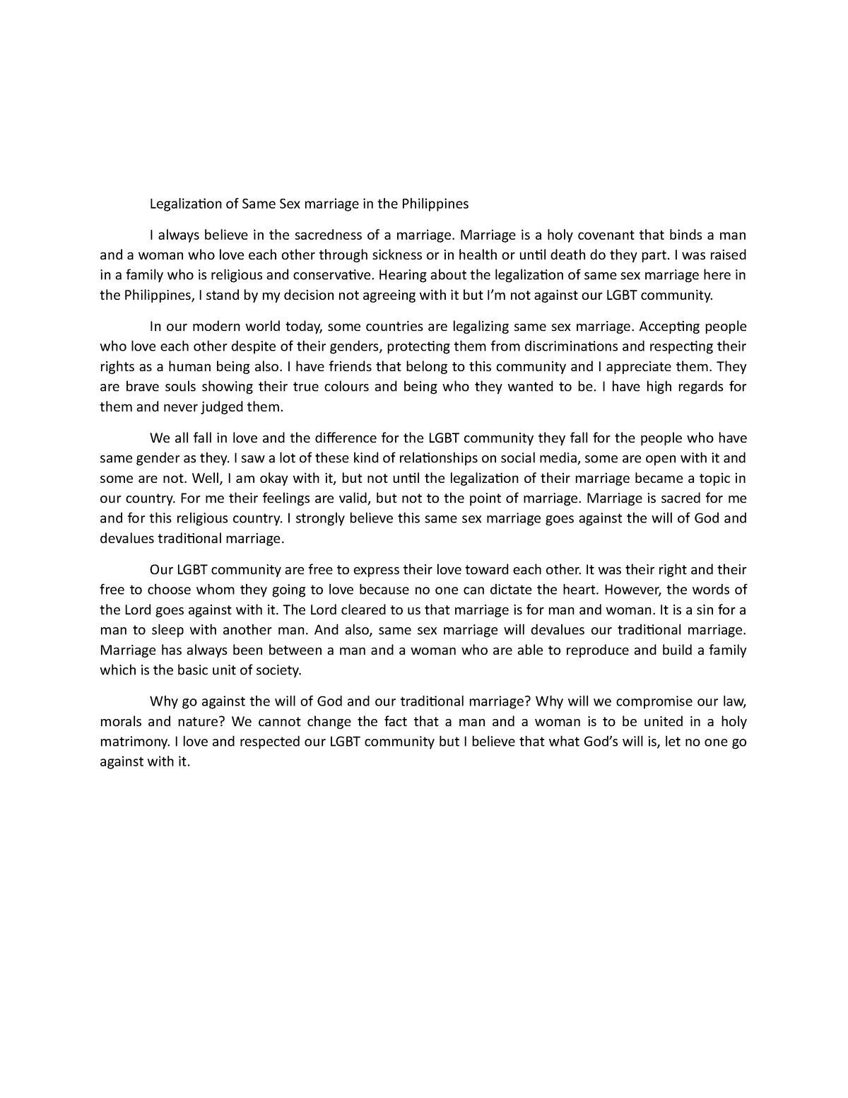 argumentative essay about same sex marriage in the philippines