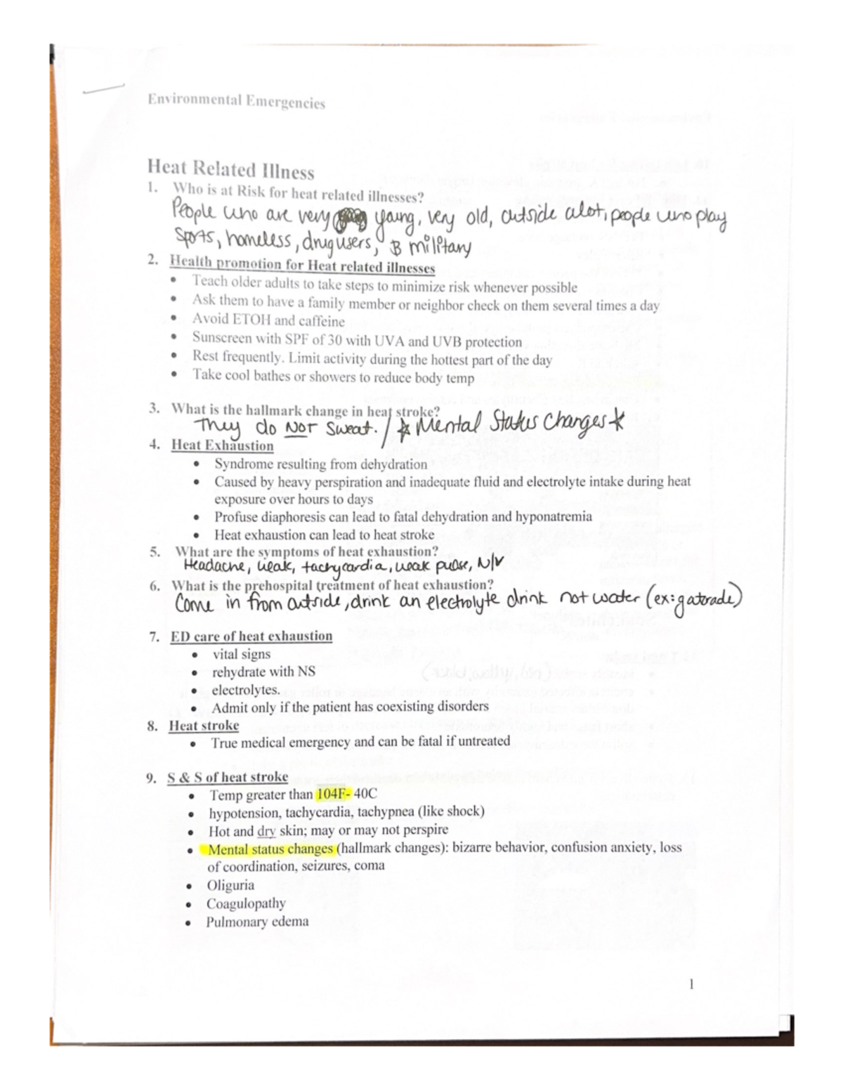 Environmental Emergencies worksheet - NURS223 - Studocu