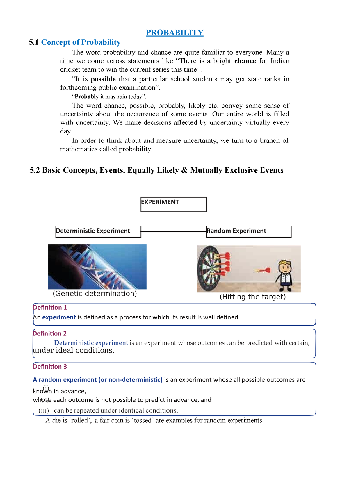 deterministic experiment in probability examples