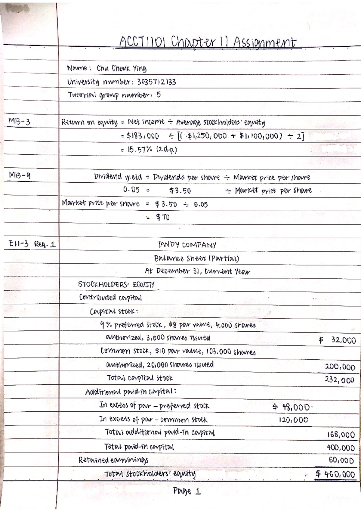 ACCT1101 Ch 11 Assignment - Introduction To Financial Accounting - Studocu