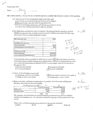 Exam 1 practice answer key, information for the test - ACCT10 - Studocu