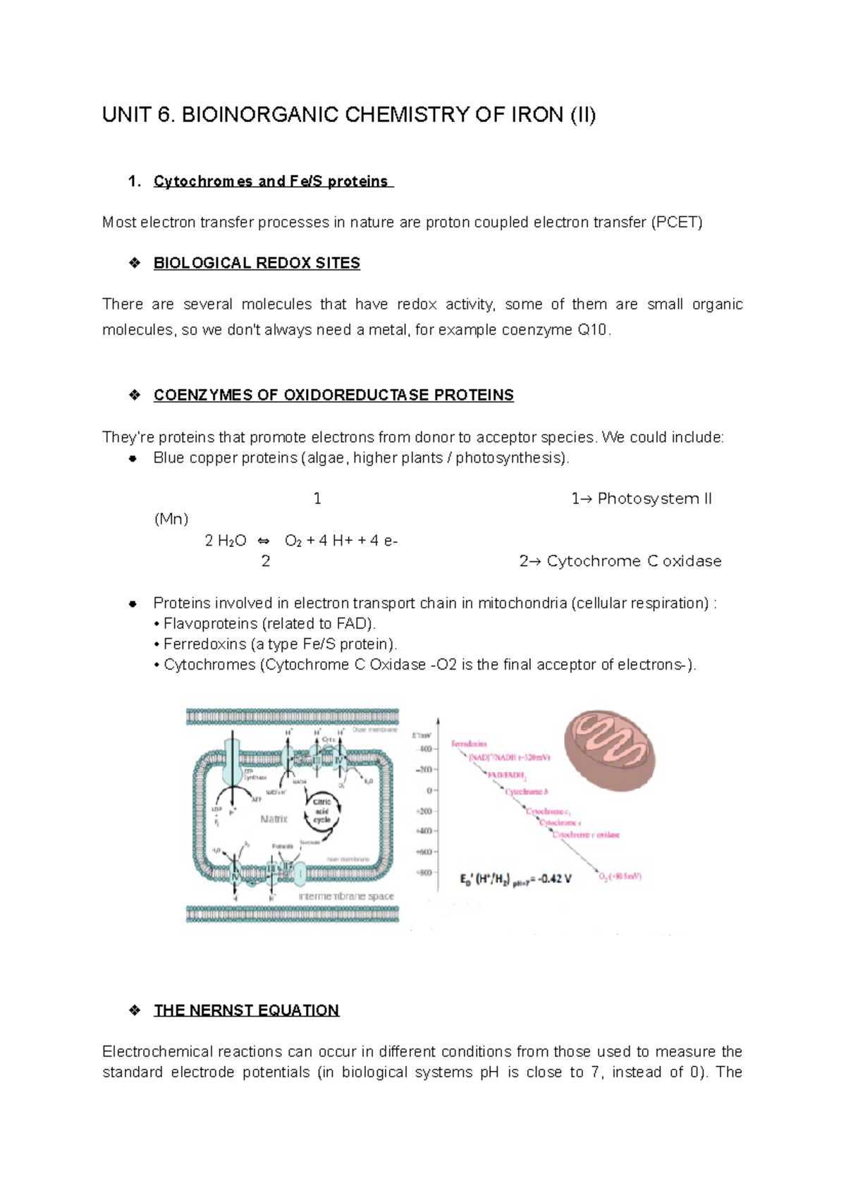 UNIT 6 IRON - Apuntes 6 - UNIT 6. BIOINORGANIC CHEMISTRY OF IRON (II ...