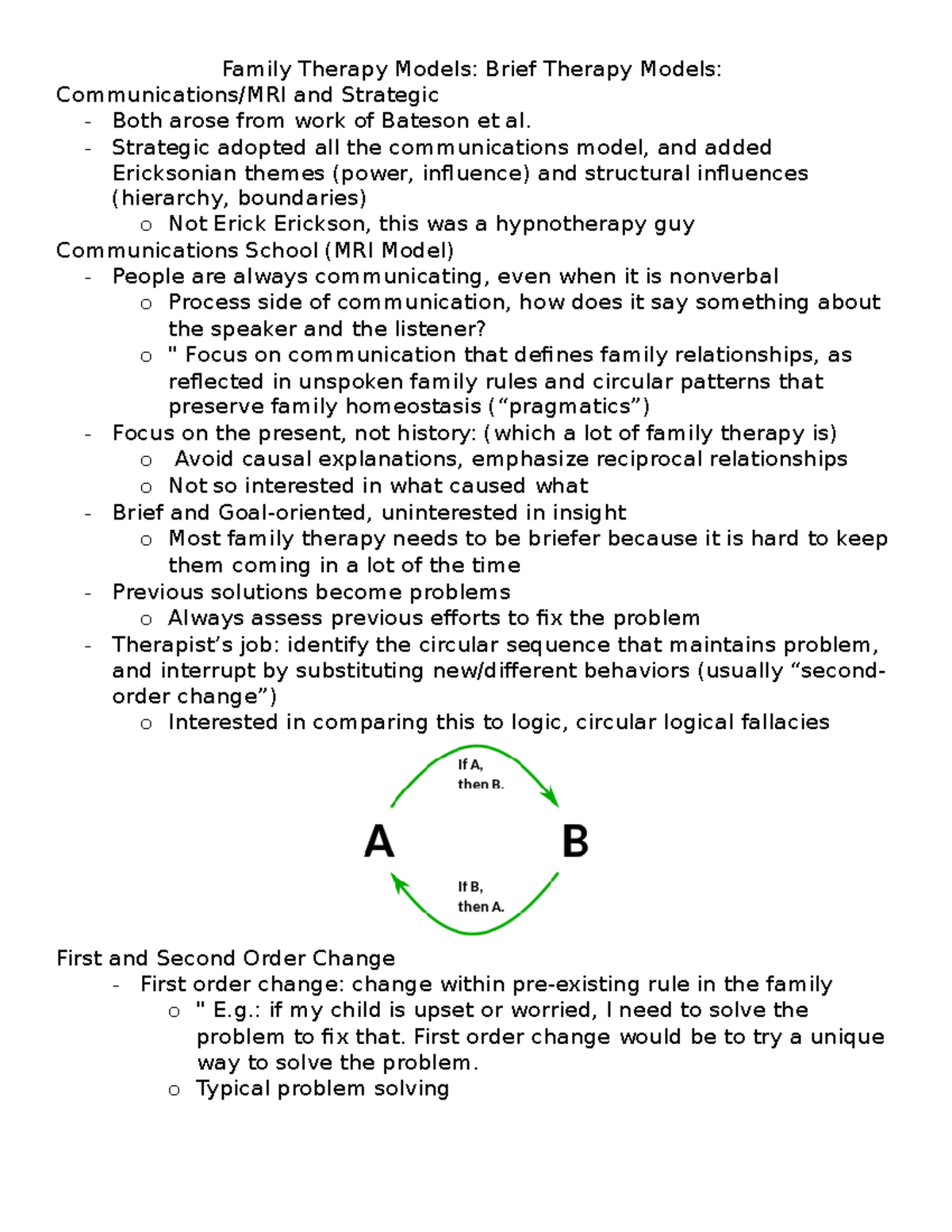 Brief Family Therapy - Study guide from class notes - Family Therapy ...