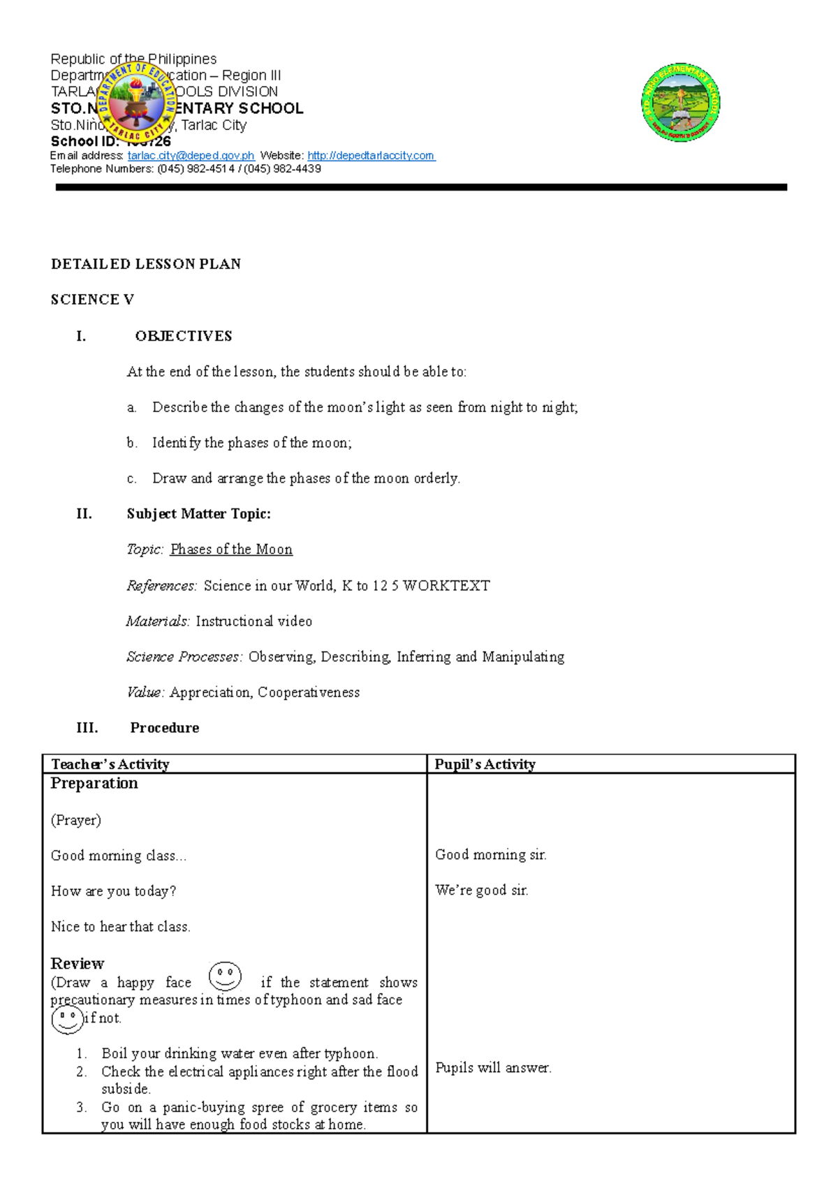 Detailed Lesson PLAN Science V - Republic Of The Philippines Department ...