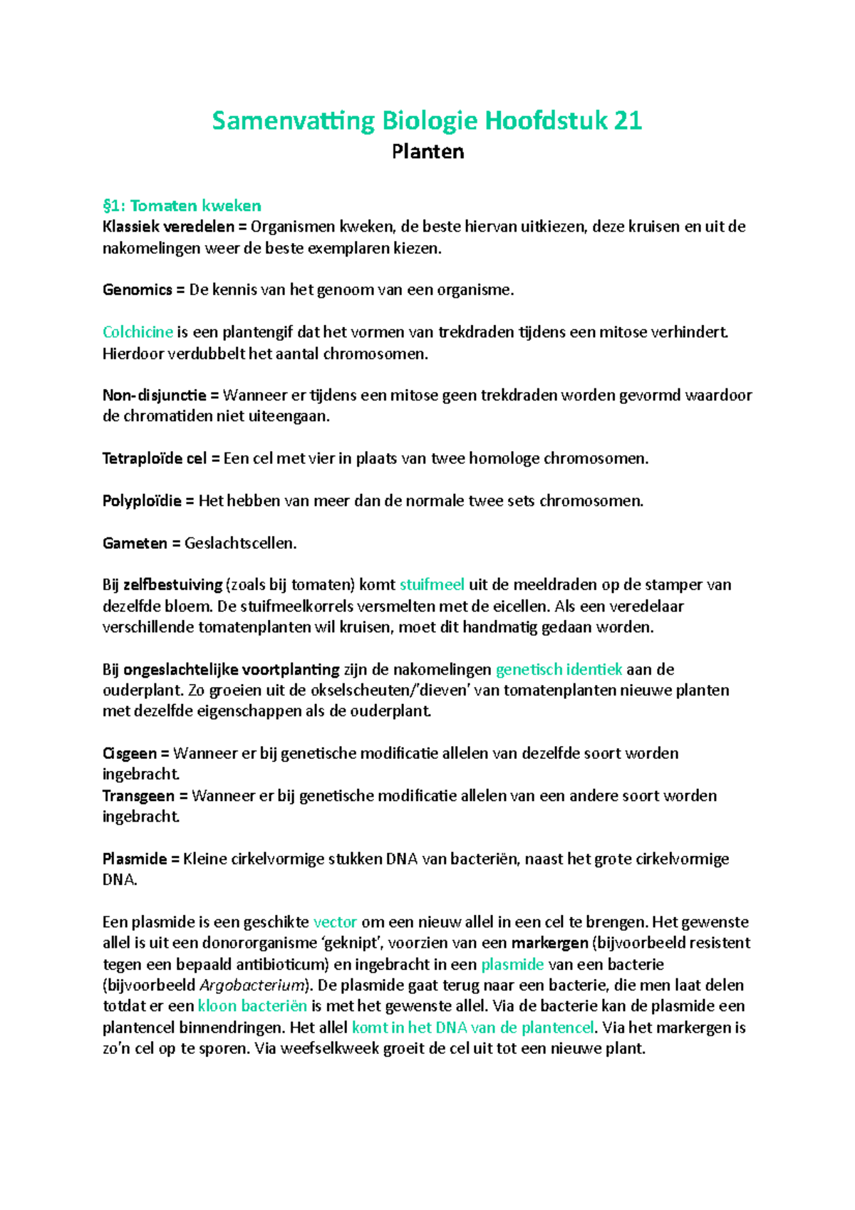 Samenvatting Biologie Nectar Hoofdstuk 21 - Samenvatting Biologie ...