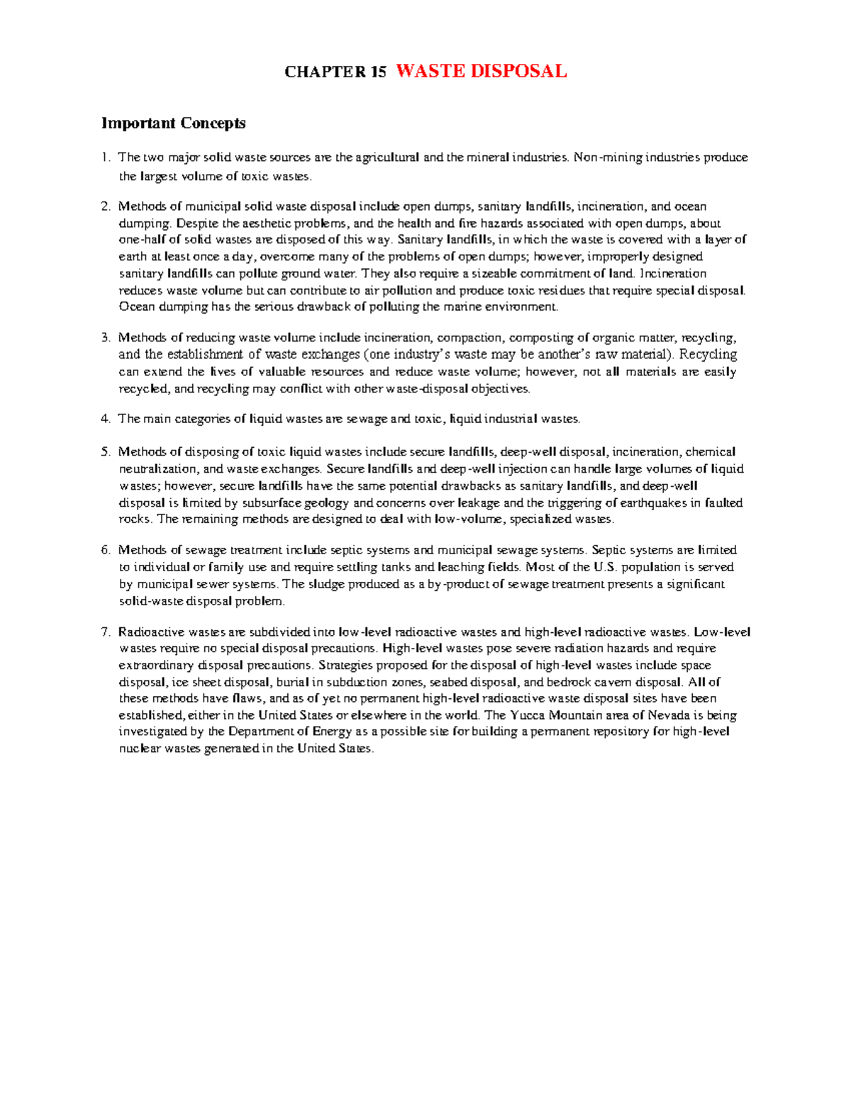 Ch15 Waste Disposal - Geologie - CHAPTER 15 WASTE DISPOSAL Important ...