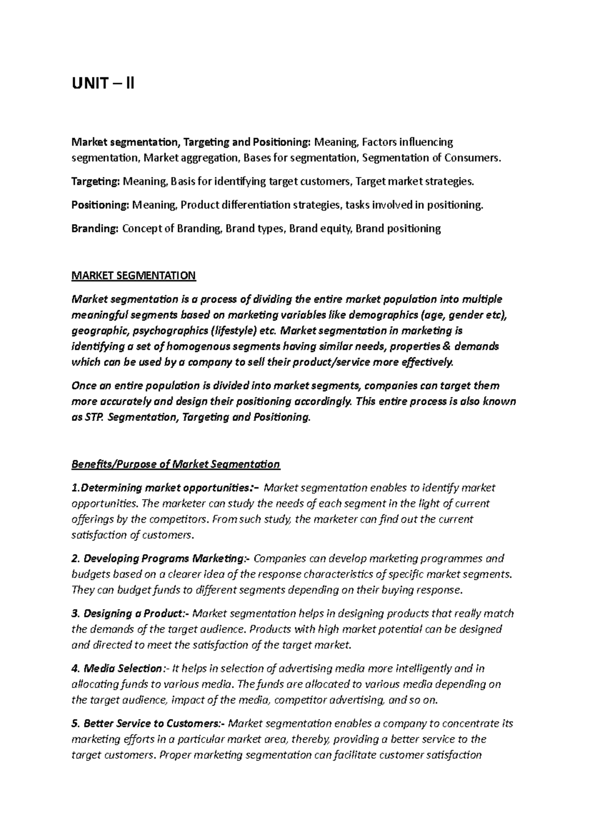 Marketing mgt - UNIT – ll Market segmentation, Targeting and ...