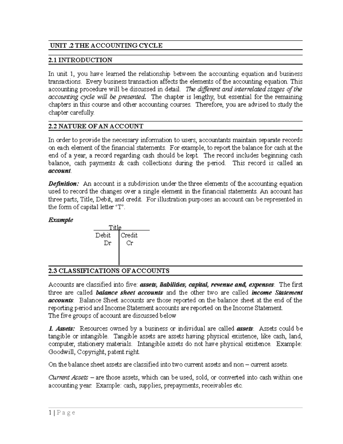 Final chapter 2 - tasfa .z - UNIT .2 THE ACCOUNTING CYCLE UNIT .2 THE ...