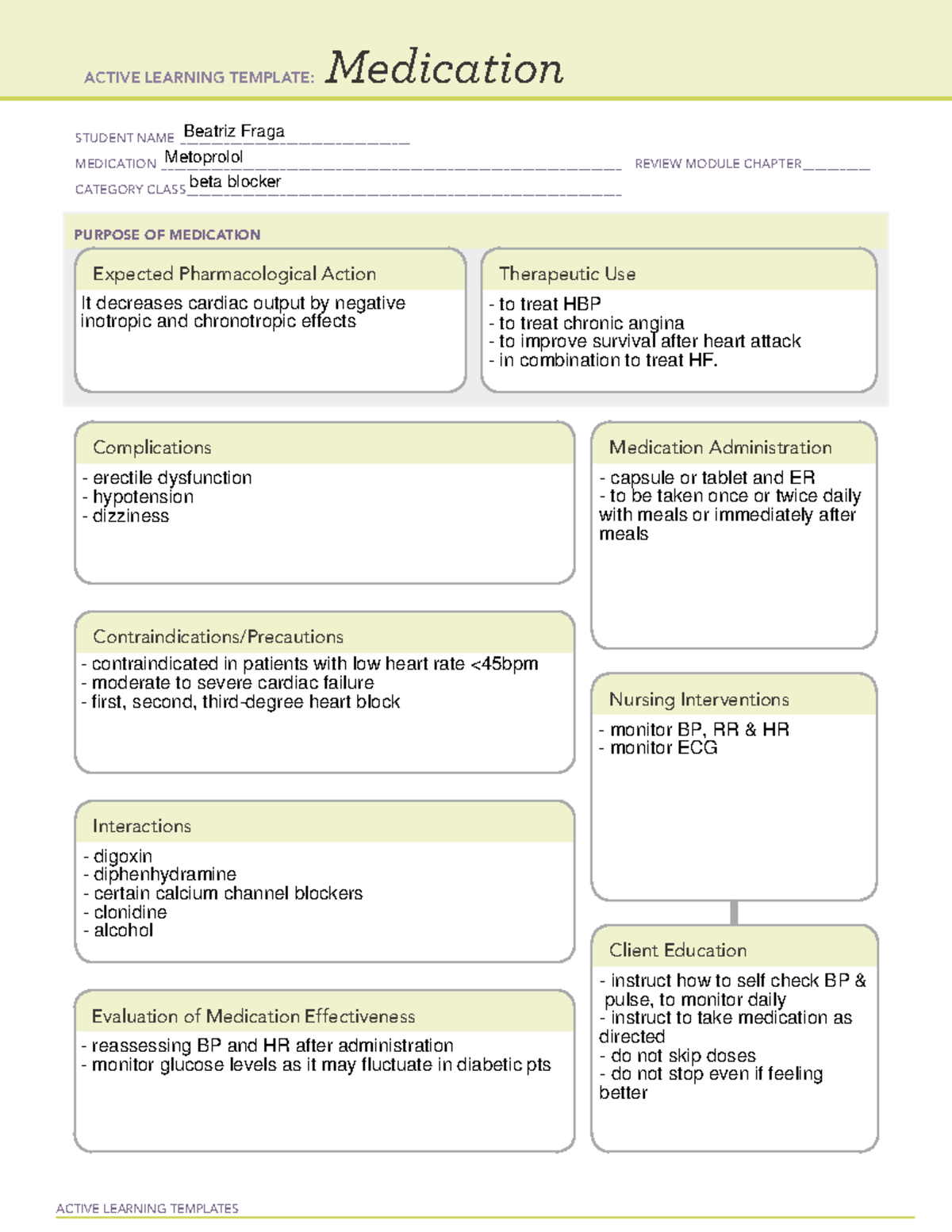 Med Template - Metoprolol - Active Learning Templates Medication 