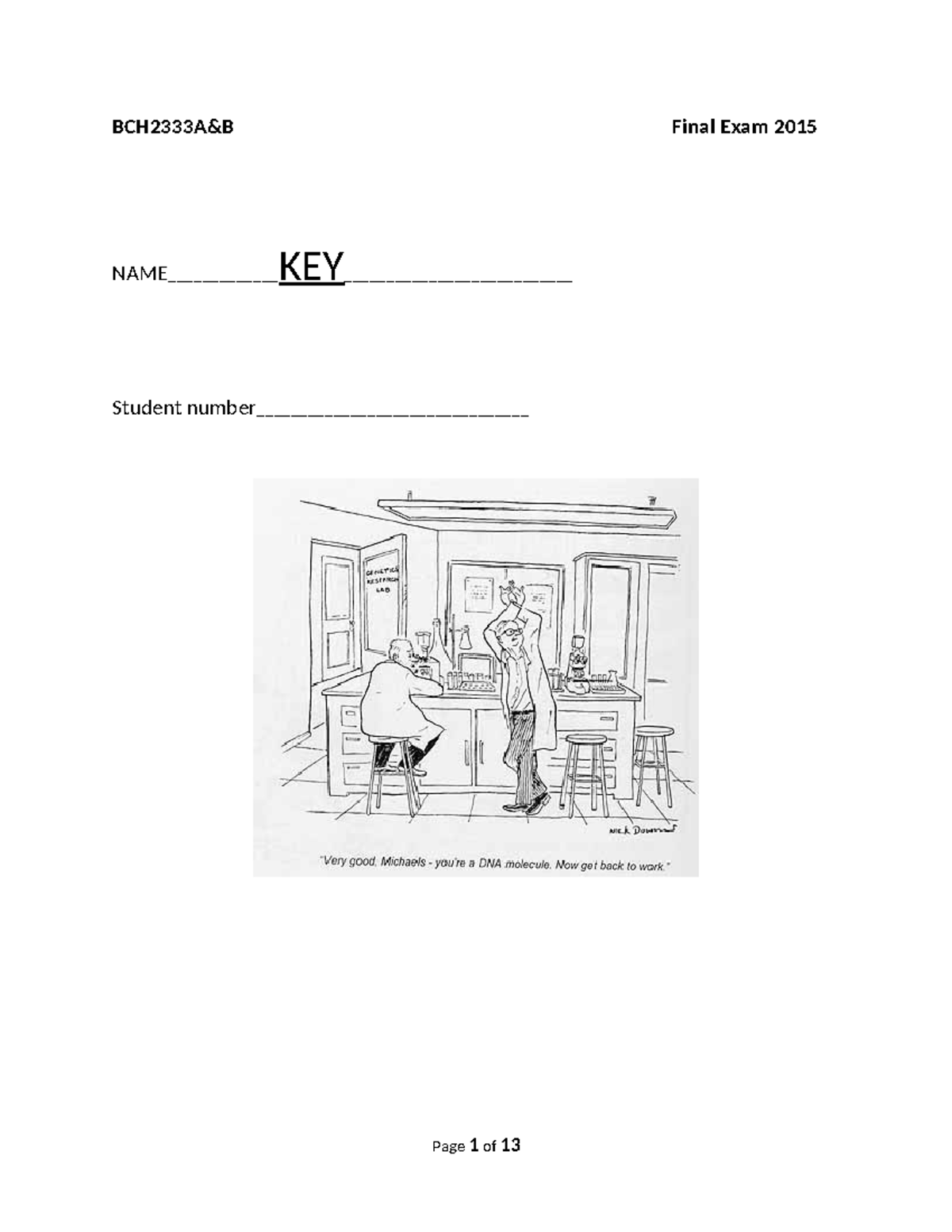 BCH2333 Final Exam 2015 KEY 1 - BCH2333A&B Final Exam 2015 - Studocu