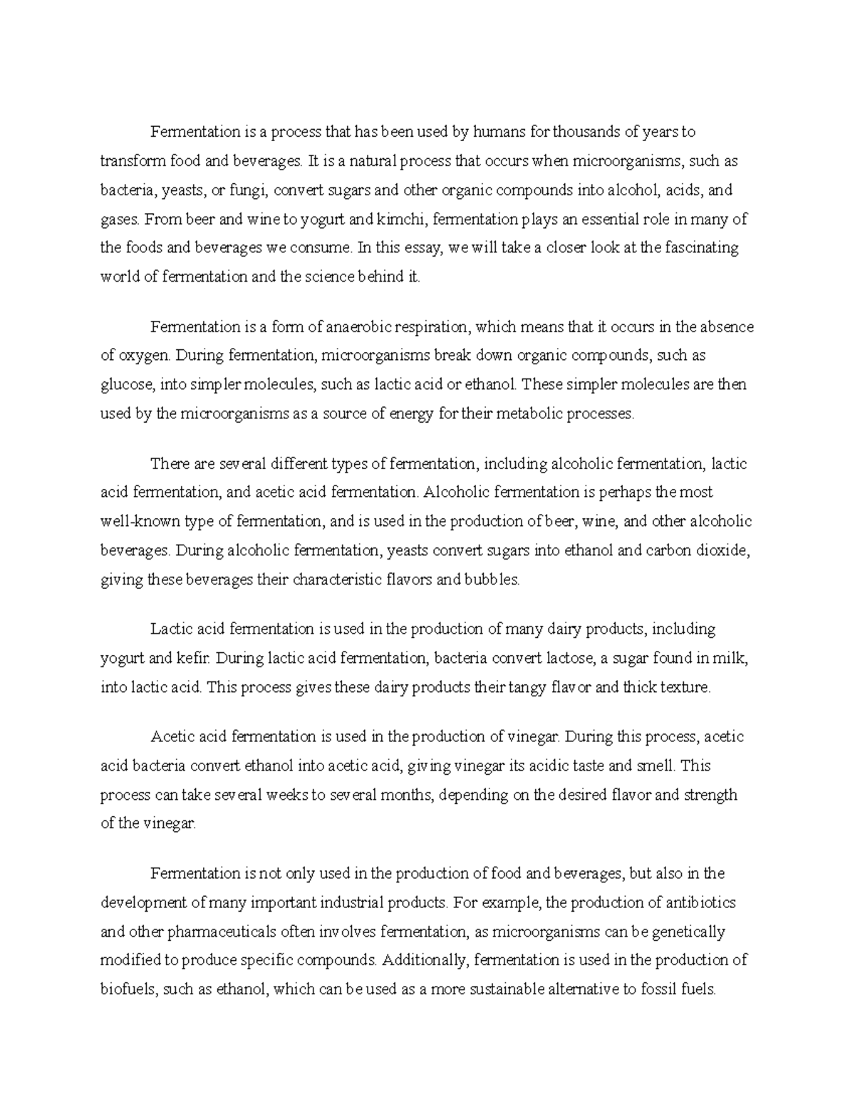 The Fascinating World of Fermentation A Closer Look - Essay ...