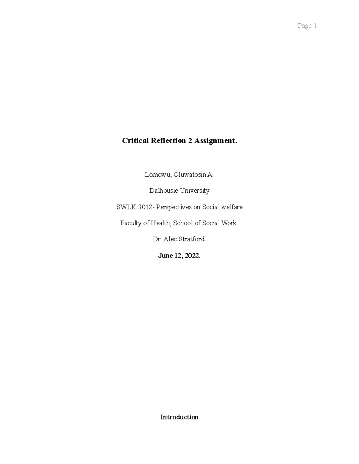 Critical Reflection 2 Assignment - Critical Reflection 2 Assignment ...
