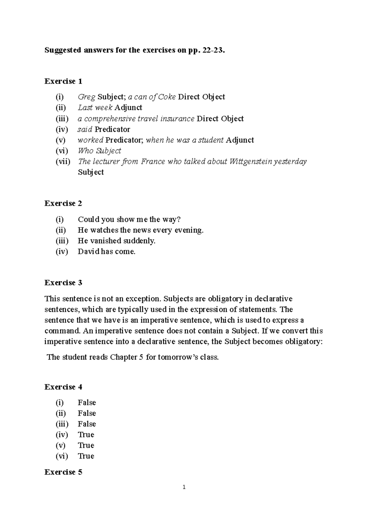 Syntactic Analysis 3 - Exercices - Suggested answers for the exercises ...