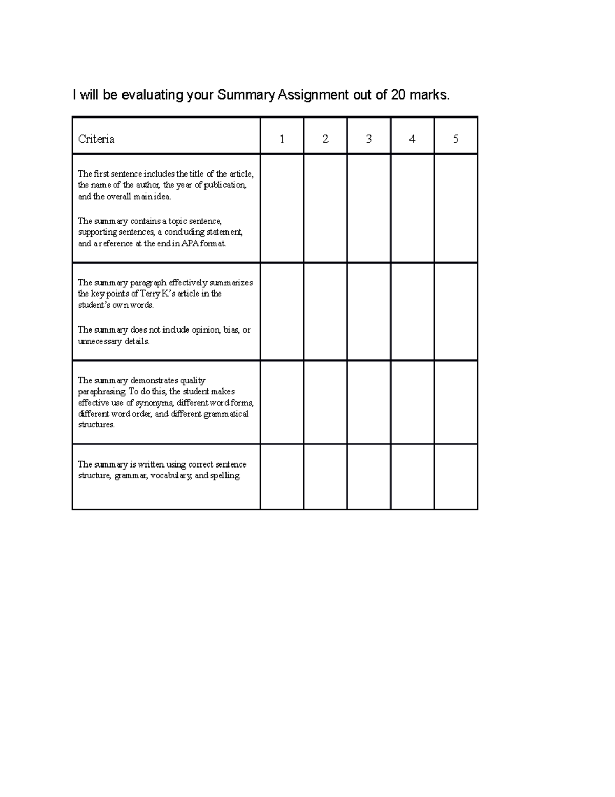 assignment marking guide