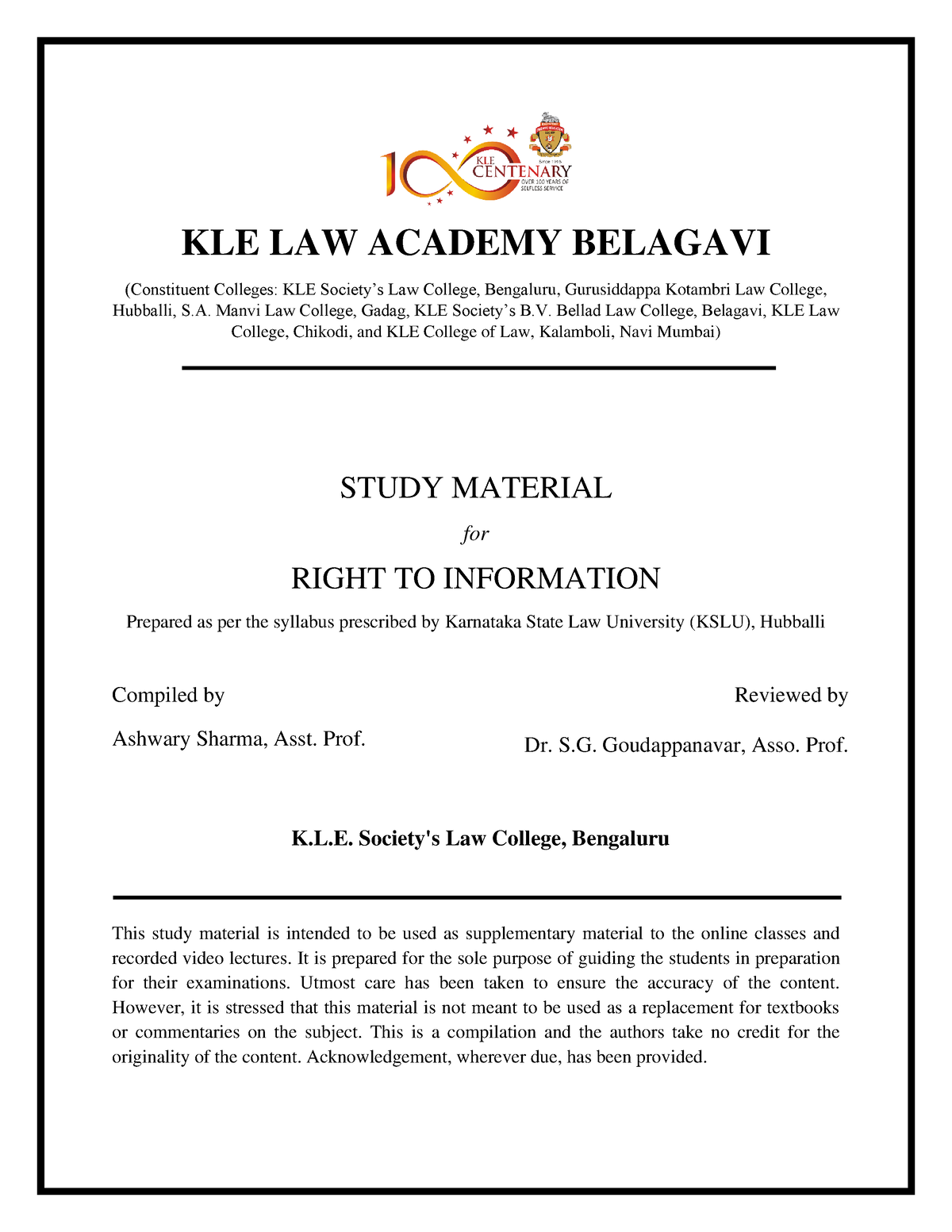 kle law college research paper