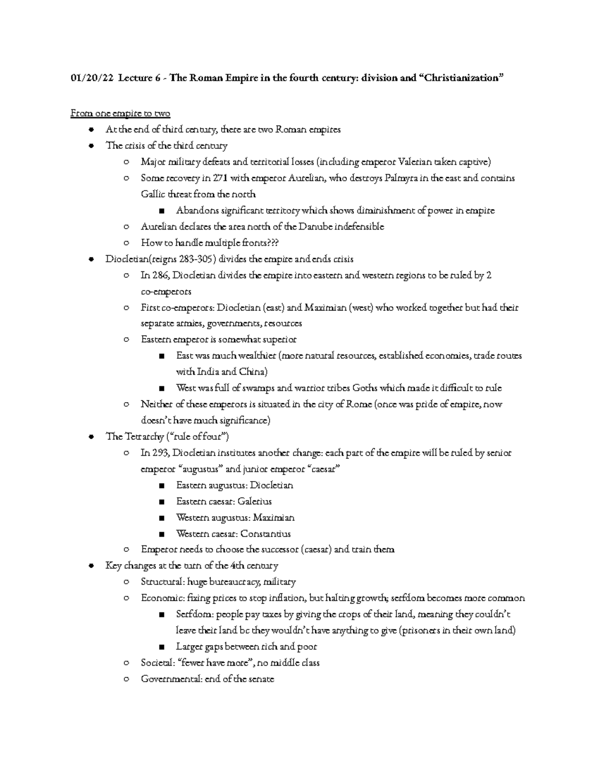 MMW 12 The Roman Empire in the Fourth Century Lecture Notes - 01/20/22 ...