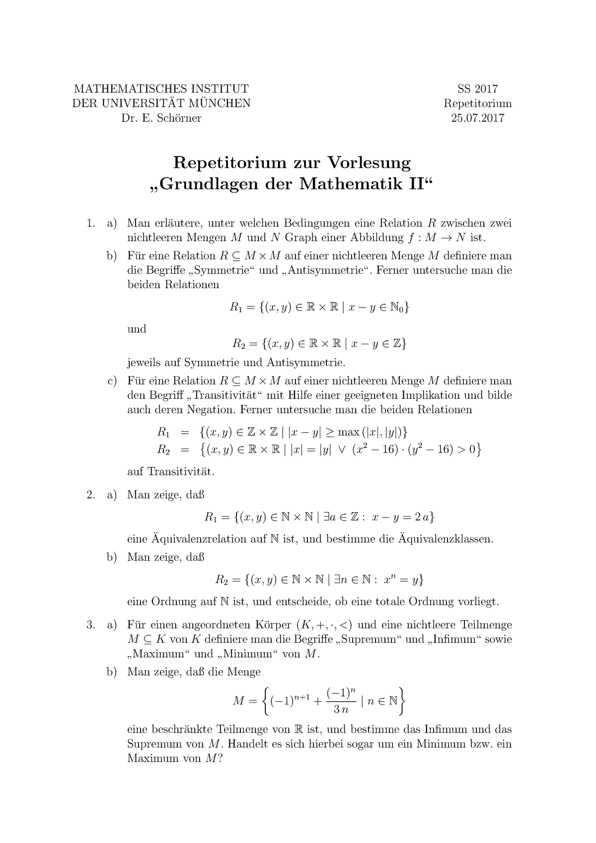 Grundlagen 2 Repititorium - MATHEMATISCHES INSTITUT ¨ MUNCHEN ¨ DER ...