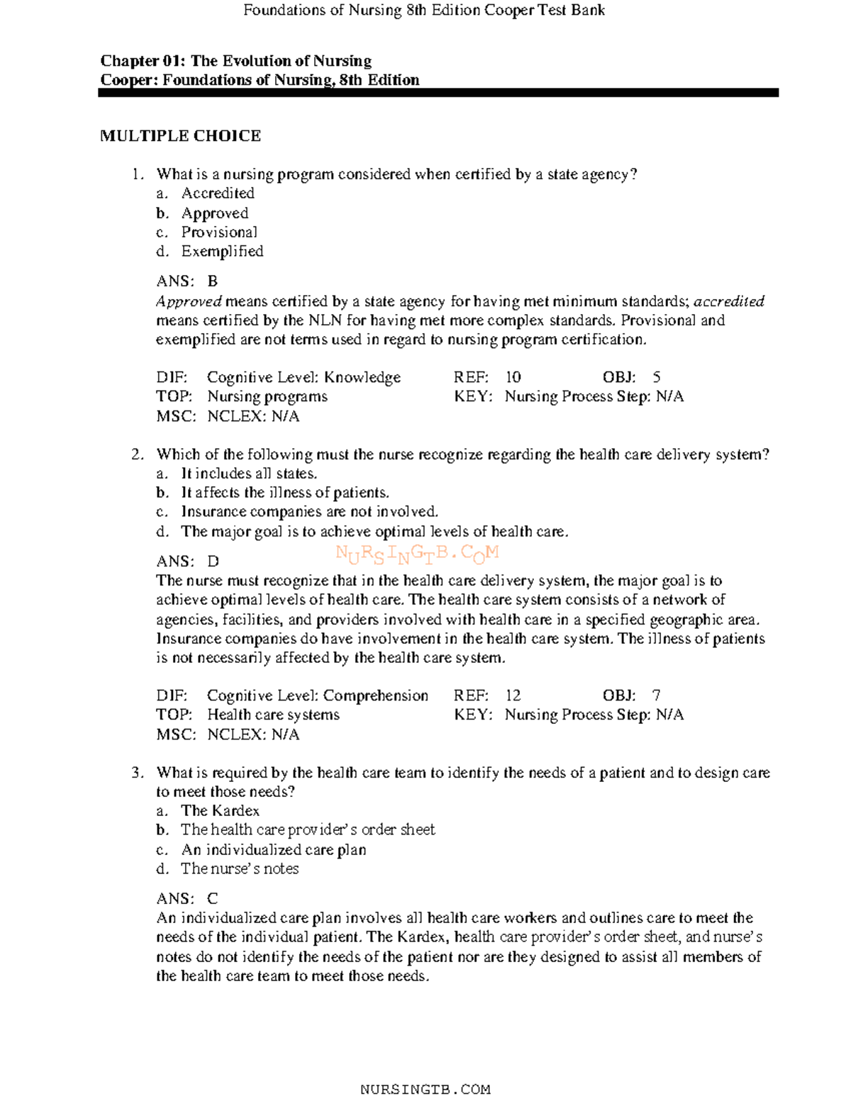 9780323484367 \01 - Tb for ch 1 - NURSINGTB Chapter 01: The Evolution ...