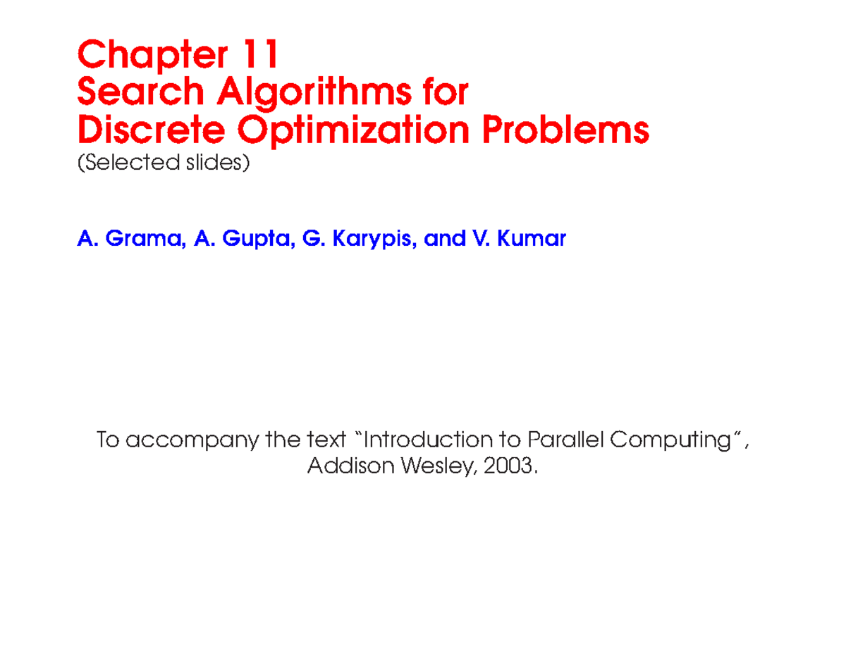 Chap11 parallel - Chapter 11 Search Algorithms for Discrete ...