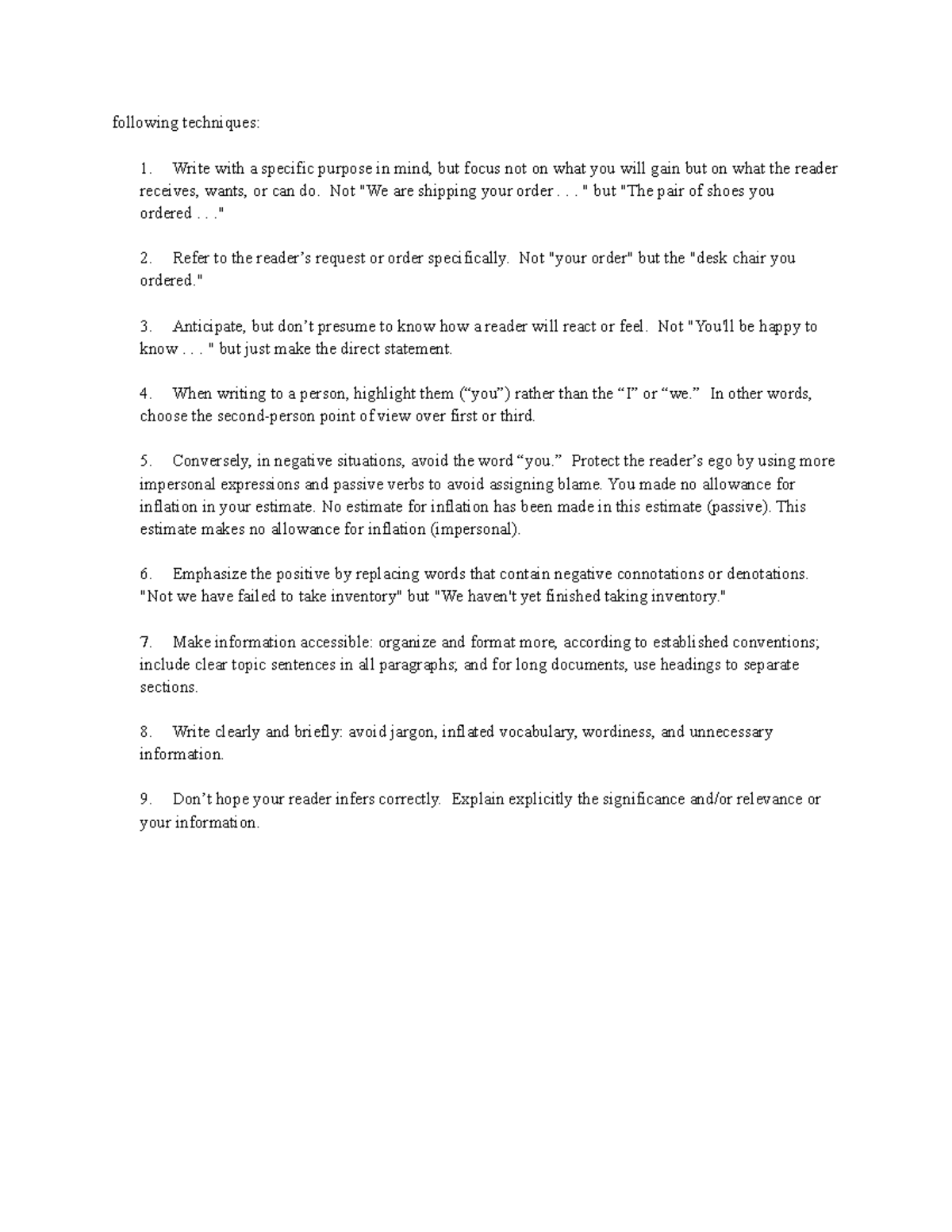 Attitude-following techniques - following techniques: 1. Write with a ...