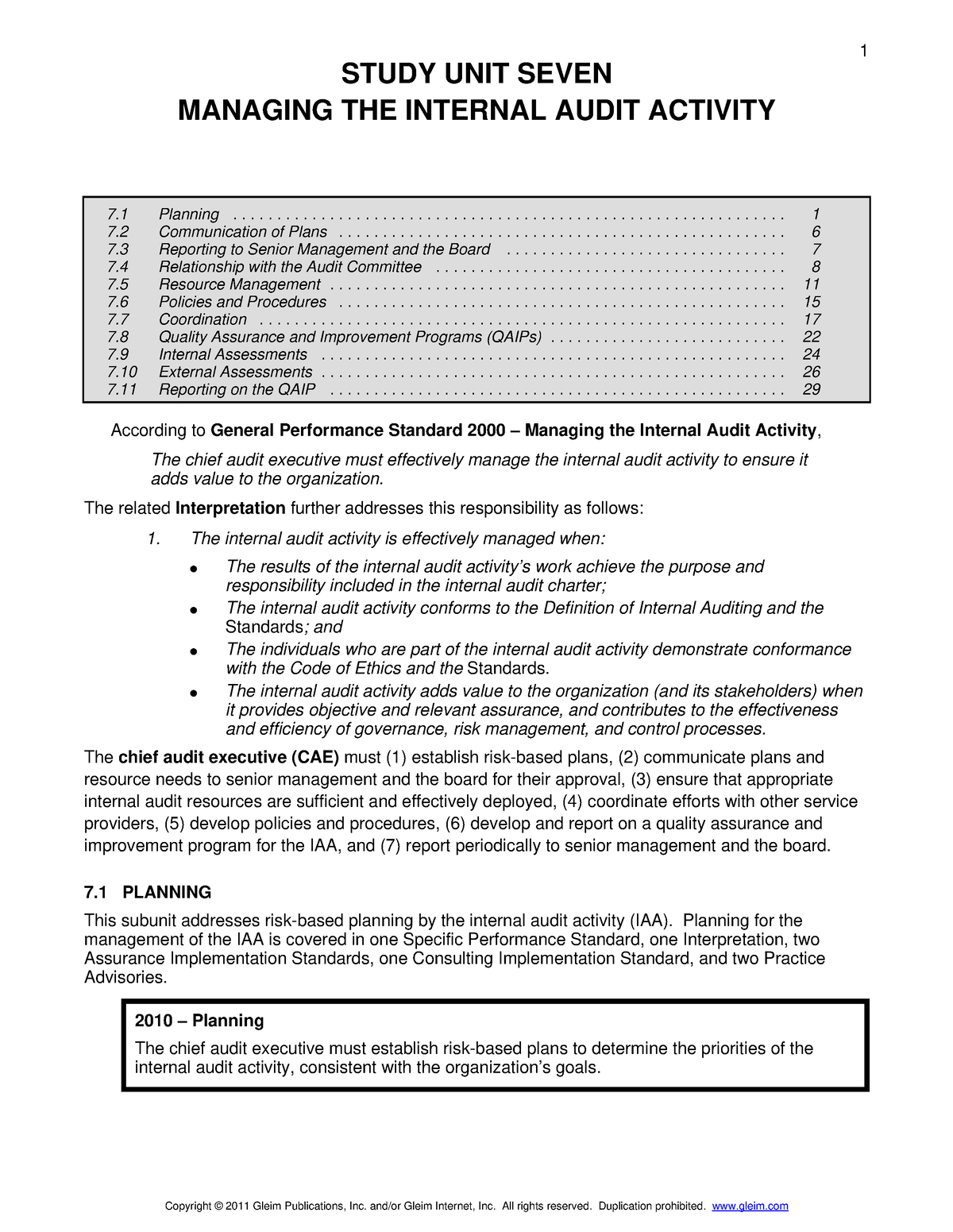 P1 unit 7 - Control Aspects of Management - STUDY UNIT SEVEN MANAGING ...