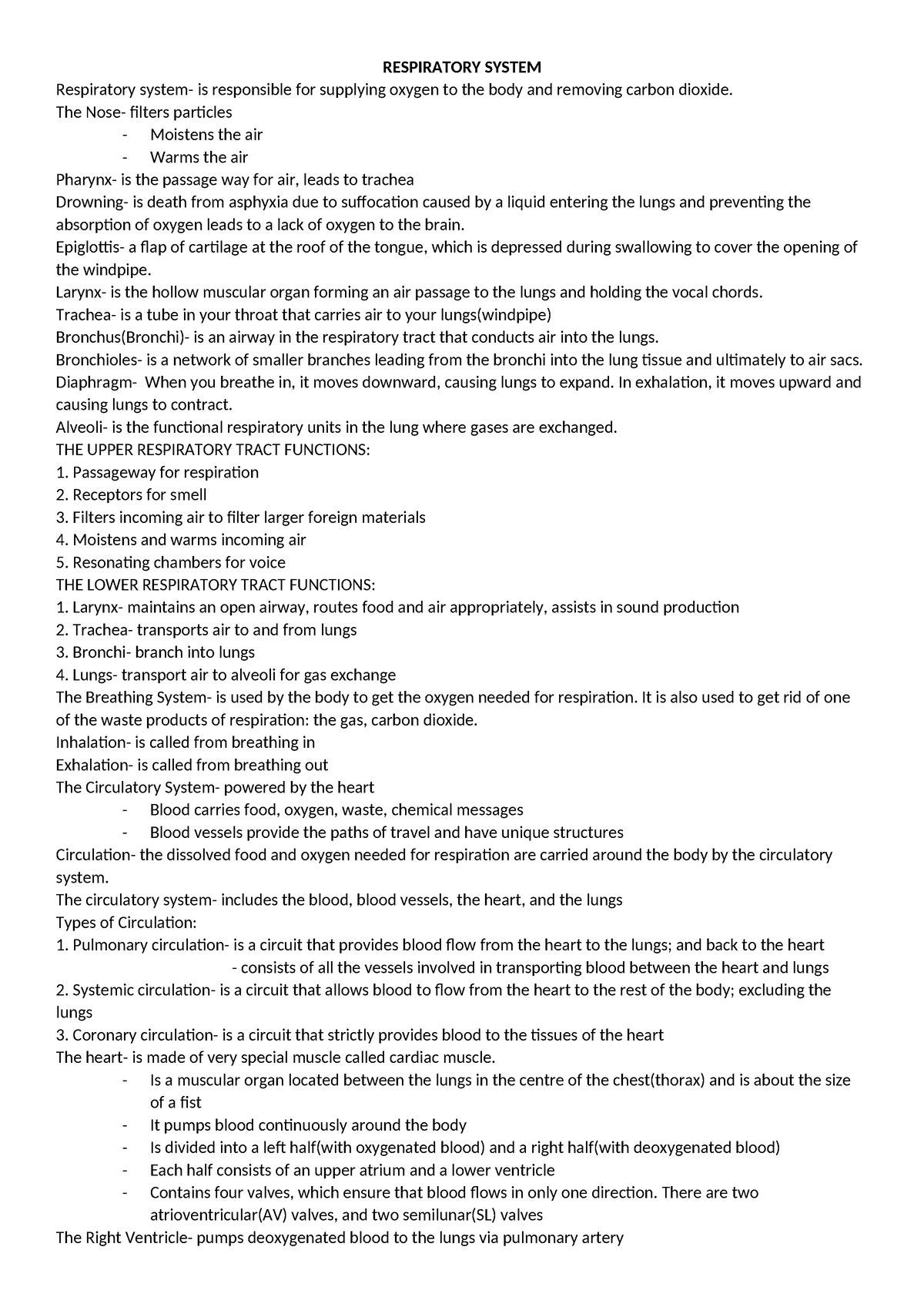 Respiratory System - RESPIRATORY SYSTEM Respiratory system- is ...