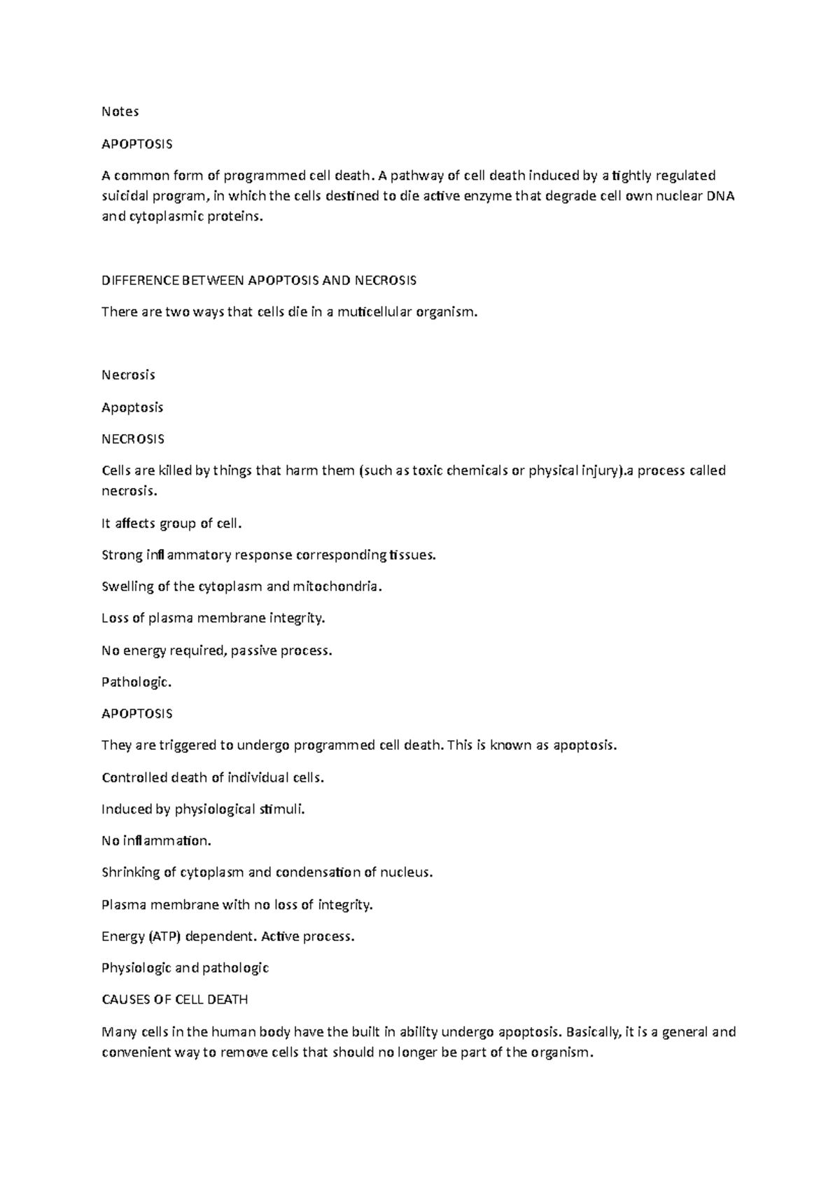 Notes - cell death - Notes APOPTOSIS A common form of programmed cell ...