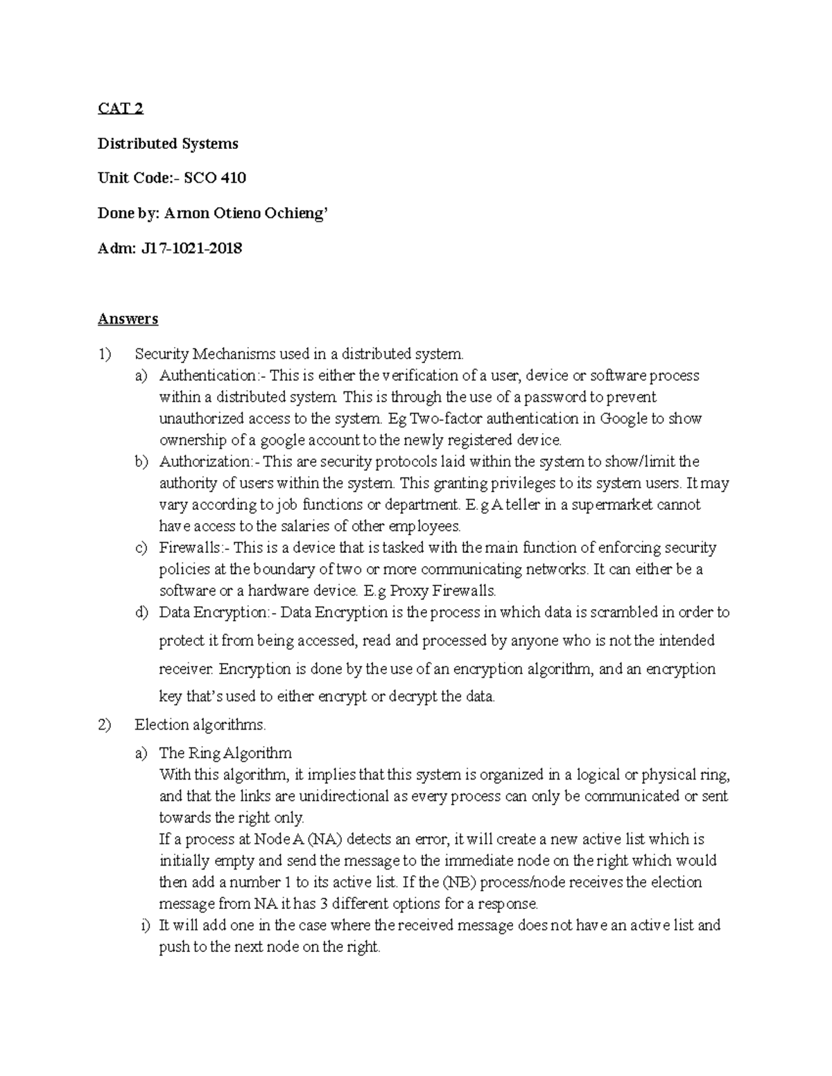 CAT 2 cat CAT 2 Distributed Systems Unit Code SCO 410 Done by