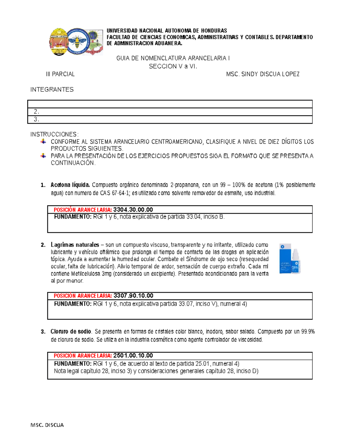 Guía Práctica “secciones V Y Vi” Msc Discua Universidad Nacional Autonoma De Honduras 6906