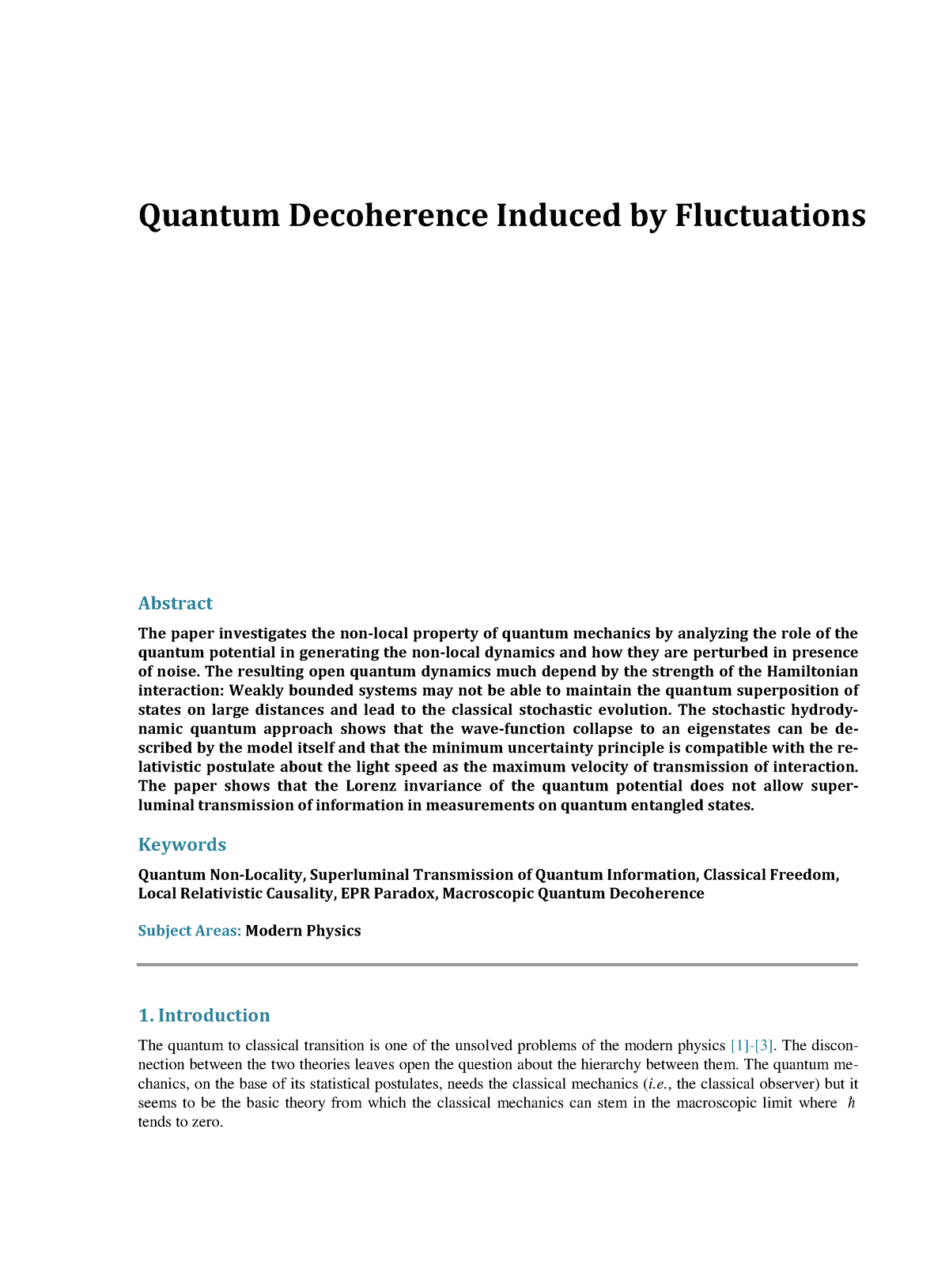 Quantum Decoherence Induced by Fluctuations - Quantum Decoherence ...