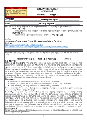 LAS Q1 Filipino 7 - LEARNING ACTIVITY SHEET TALAAN NG NILALAMAN Linggo ...