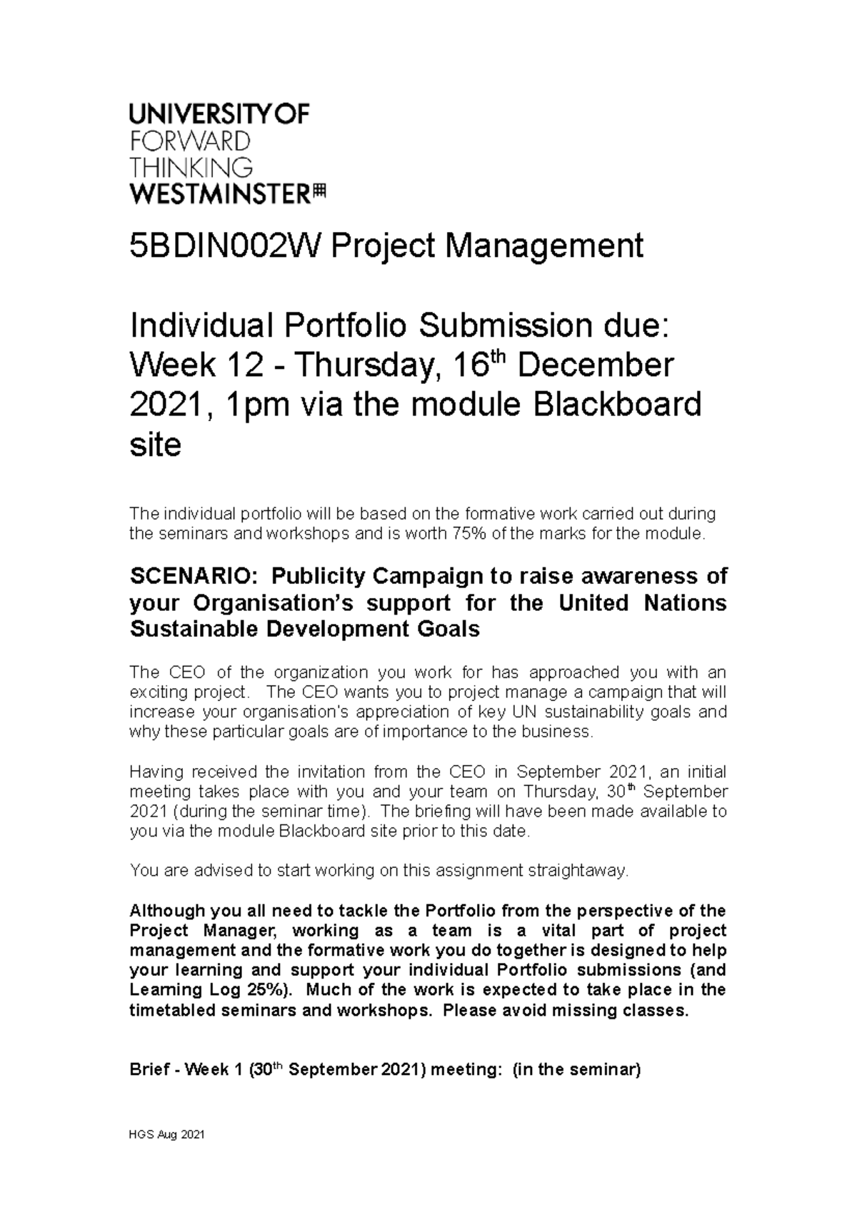 5BDIN002W Portfolio Brief September 2021 5BDIN002W Project Management